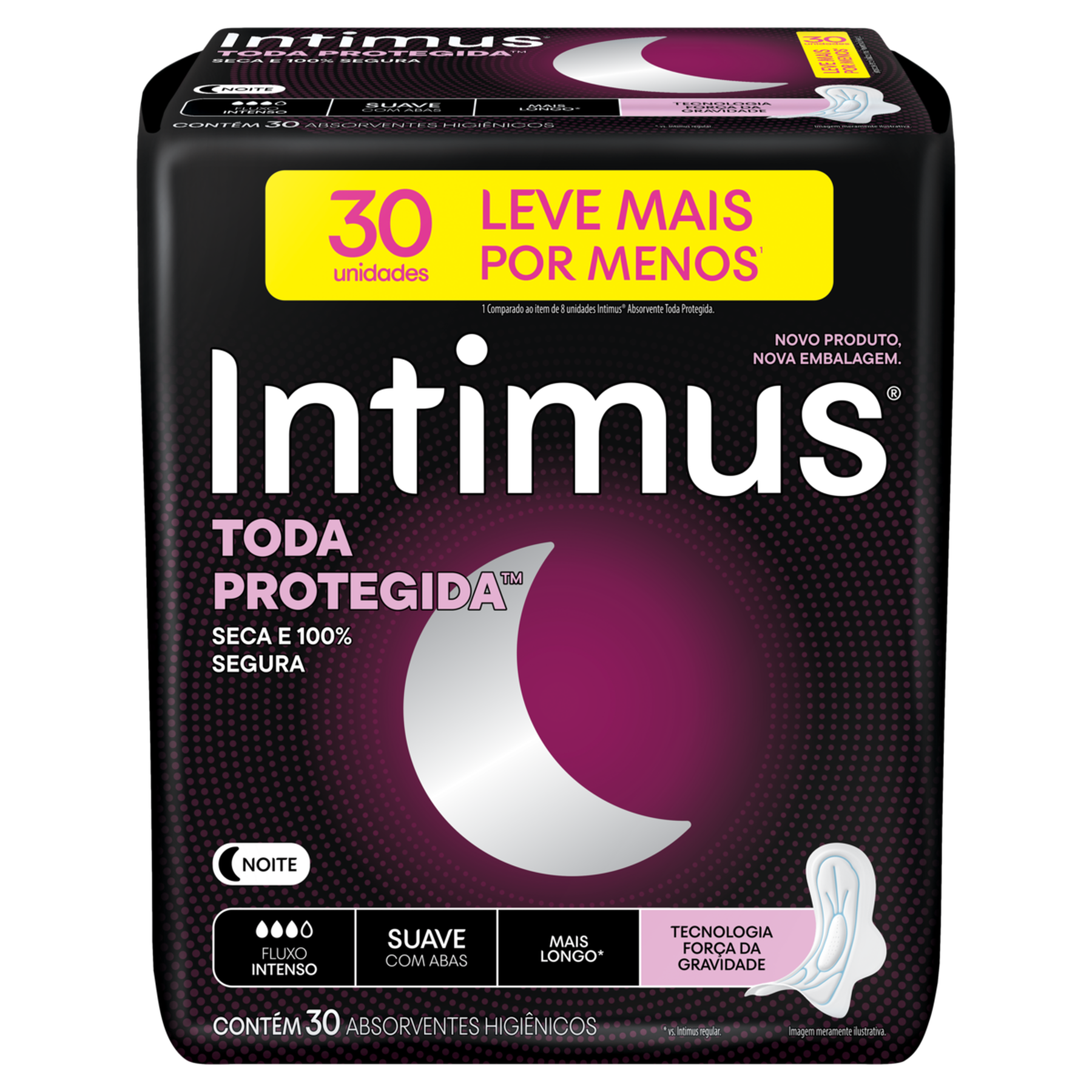 Absorvente com Abas Noite Suave Intimus Toda Protegida Mais Longo Pacote C/30 Unidades Leve Mais Pague Menos