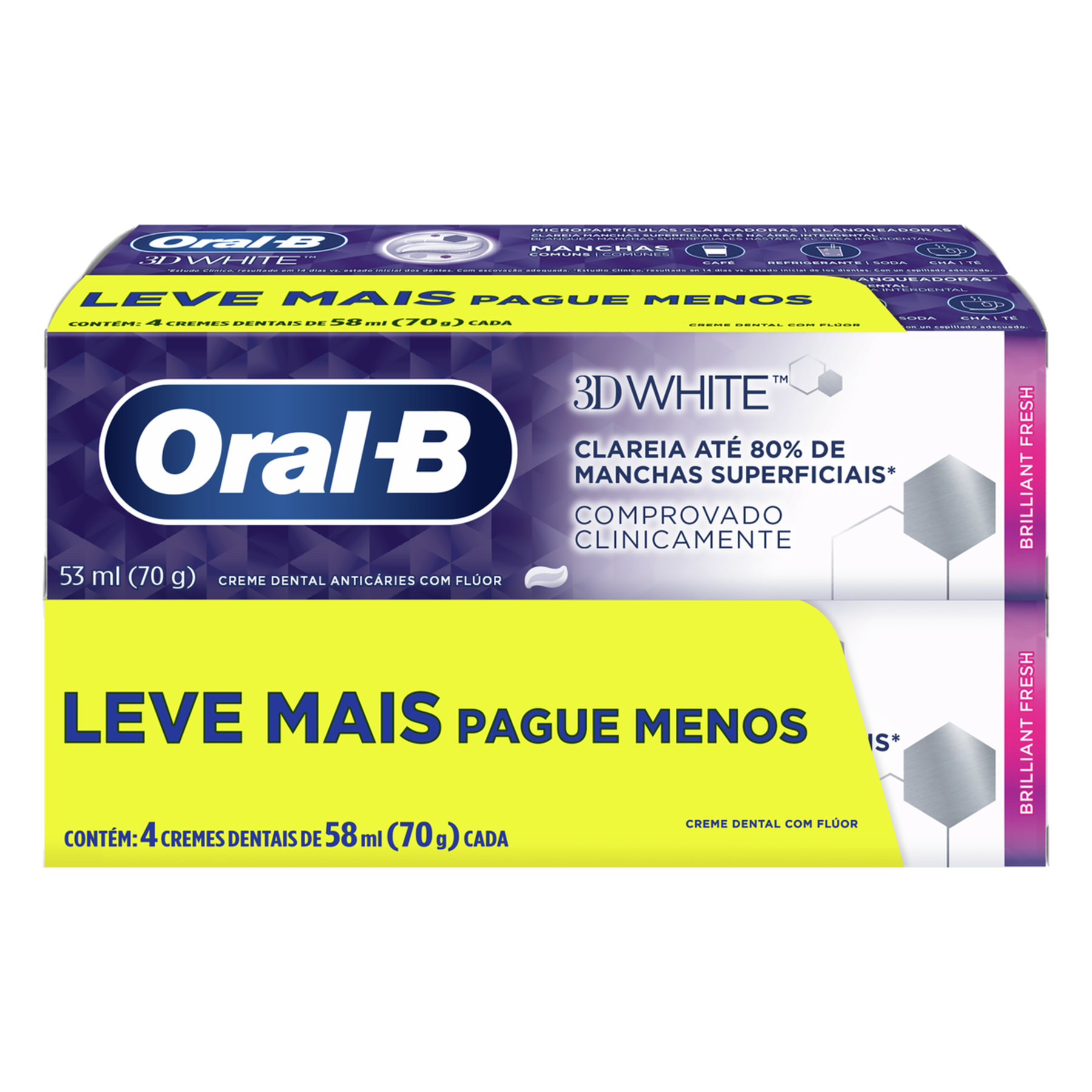 Creme Dental 3D White Brilliant Fresh Oral-B Caixa 4x70g