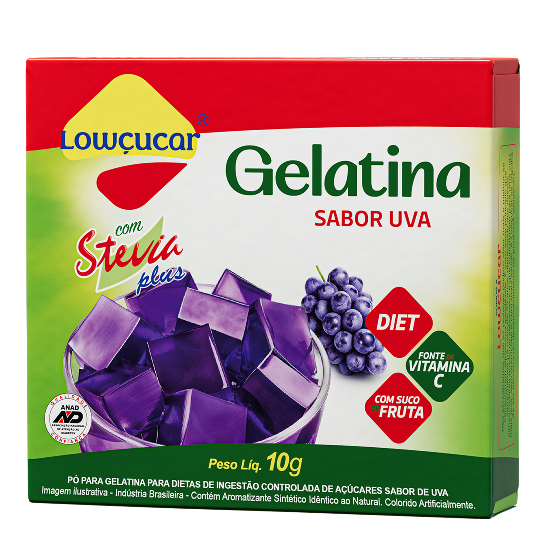 Gelatina em Pó com Stevia Uva Zero Açúcar Lowçucar Plus Caixa 10g
