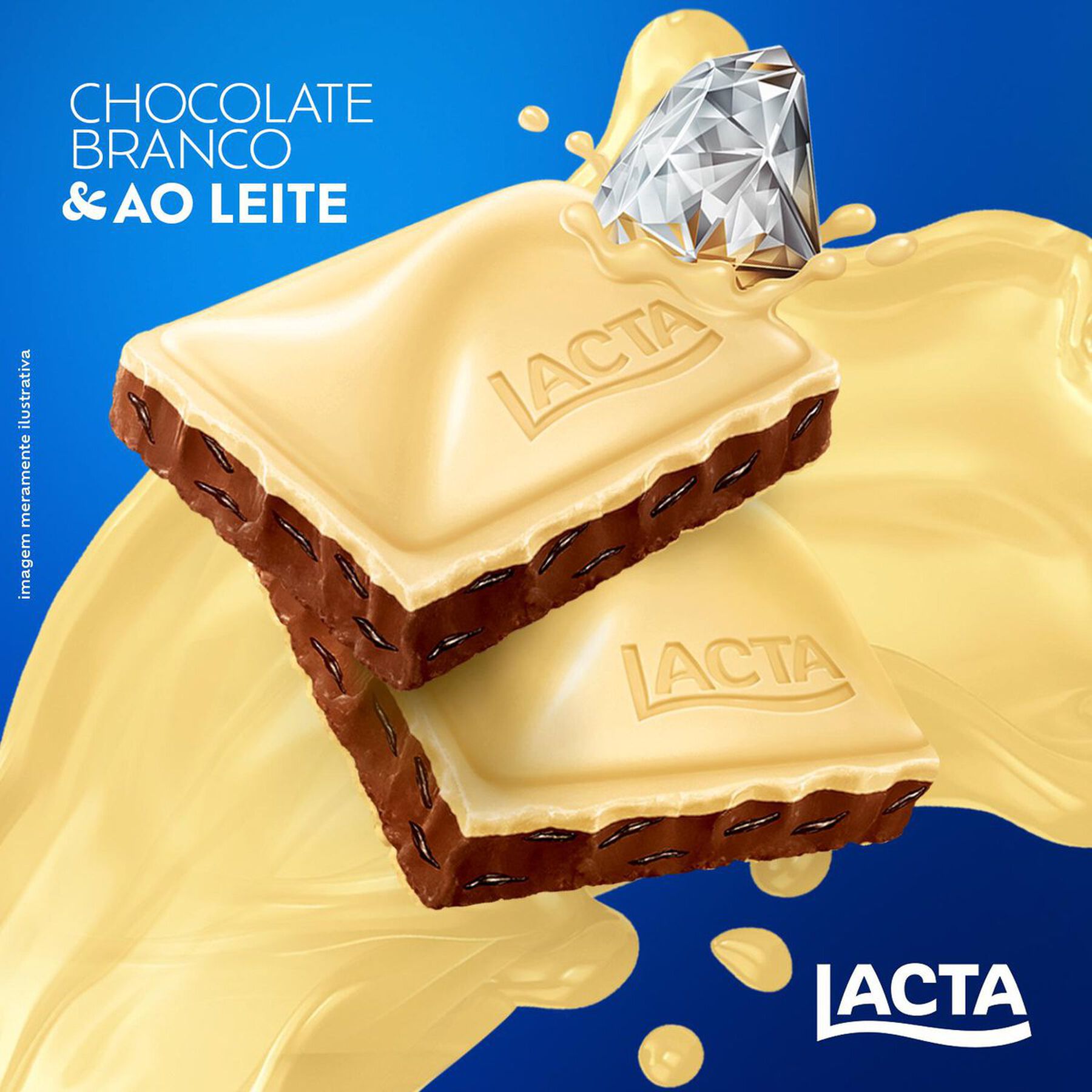 Barra de Chocolate ao Leite e Branco Diamante Negro + Laka Lacta Pacote 165g - Embalagem Tamanho Fam&iacute;lia
