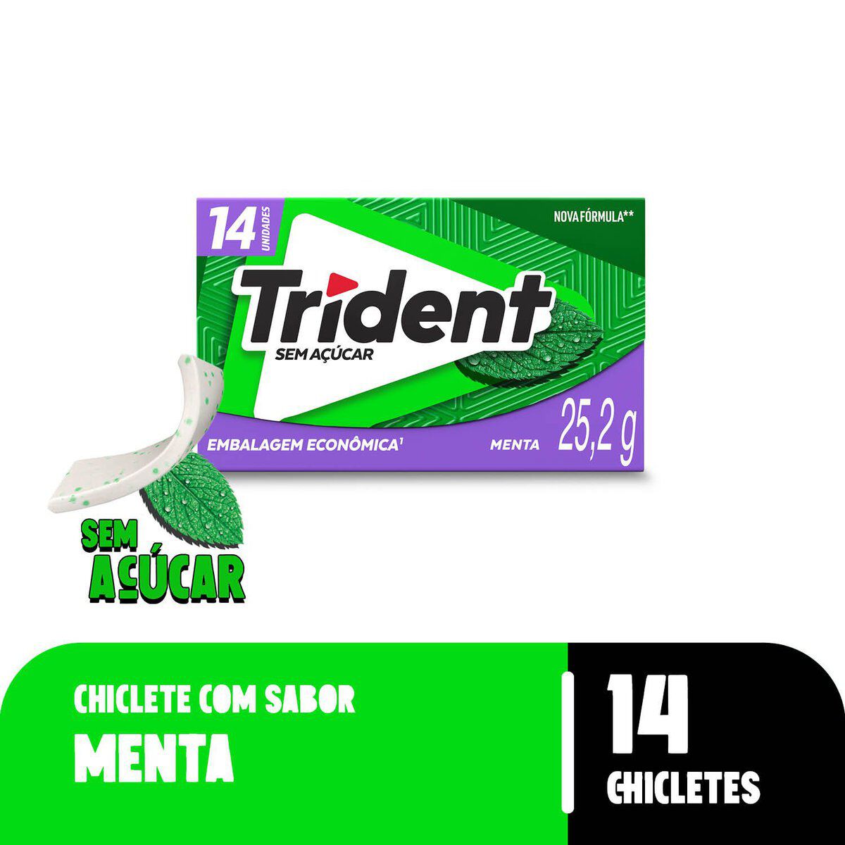 Chiclete Trident Menta 25,2g - Embalagem Econ&ocirc;mica 14 unid.