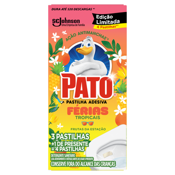 Detergente Sanitário Pastilha Adesiva Frutas da Estação Férias Tropicais Pato C/4 Unidades - Embalagem Grátis 1 Pastilha