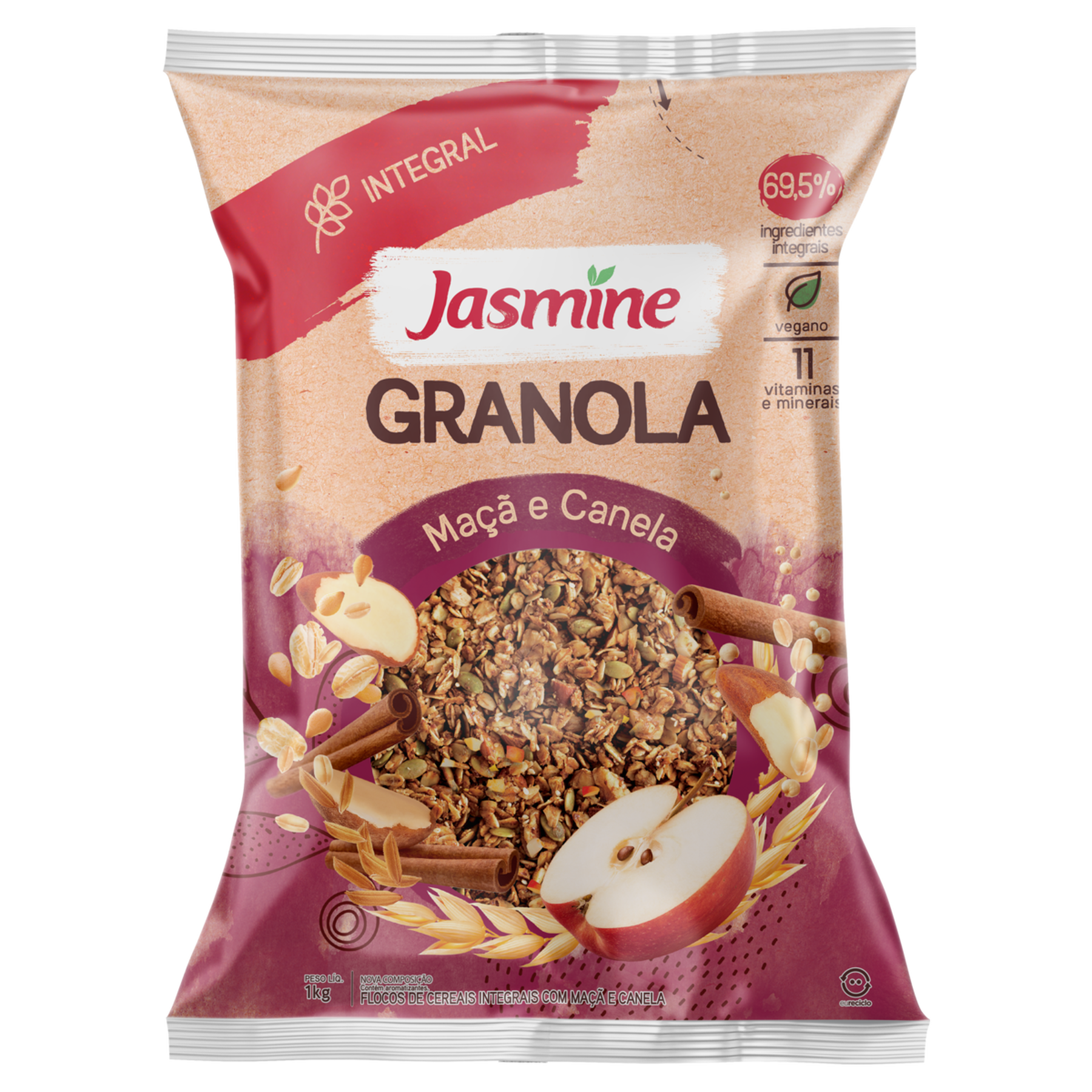 Granola Maçã e Canela Integral Jasmine Pacote 1kg