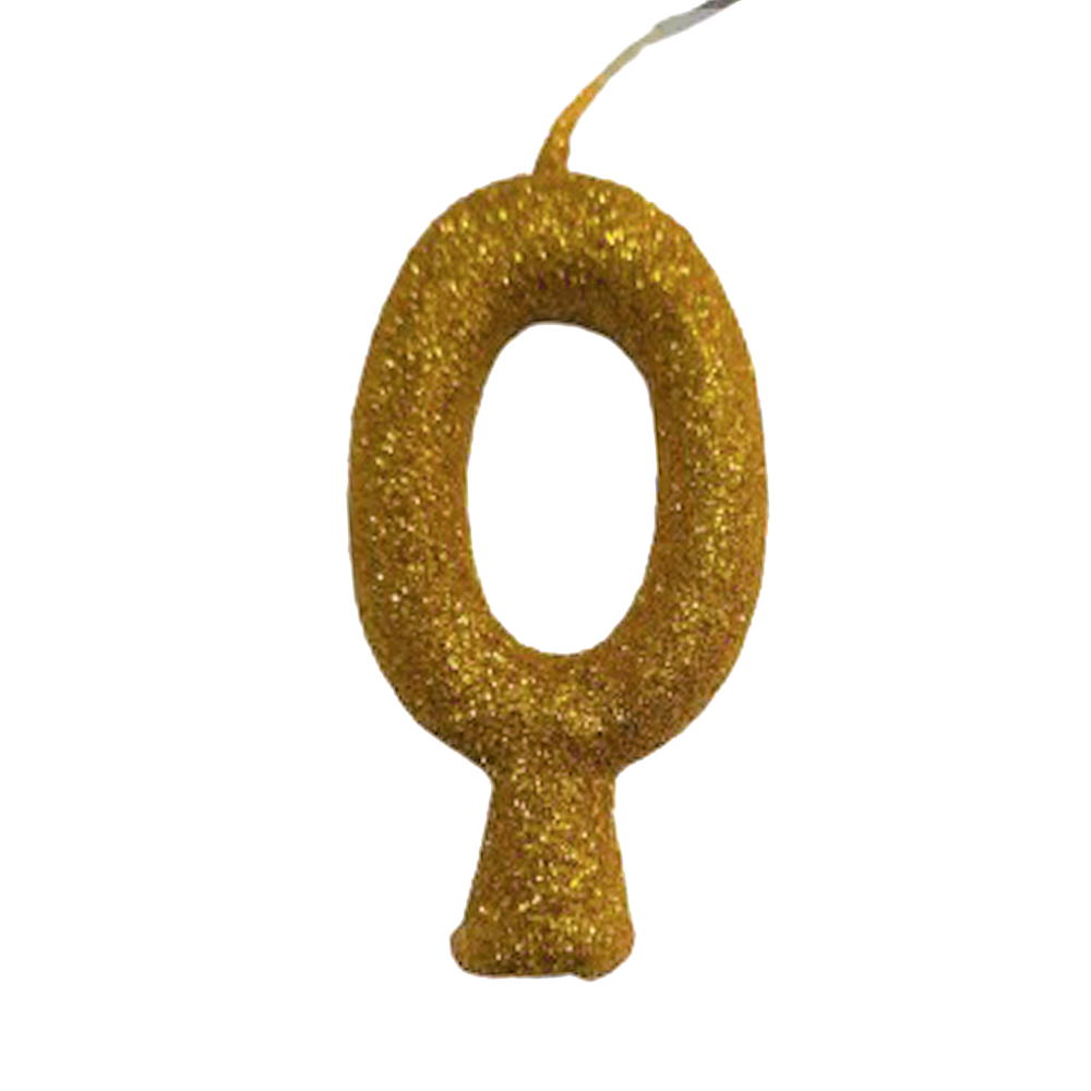 Vela Anivers&aacute;rio Glitter 0 Ouro Valves Festas