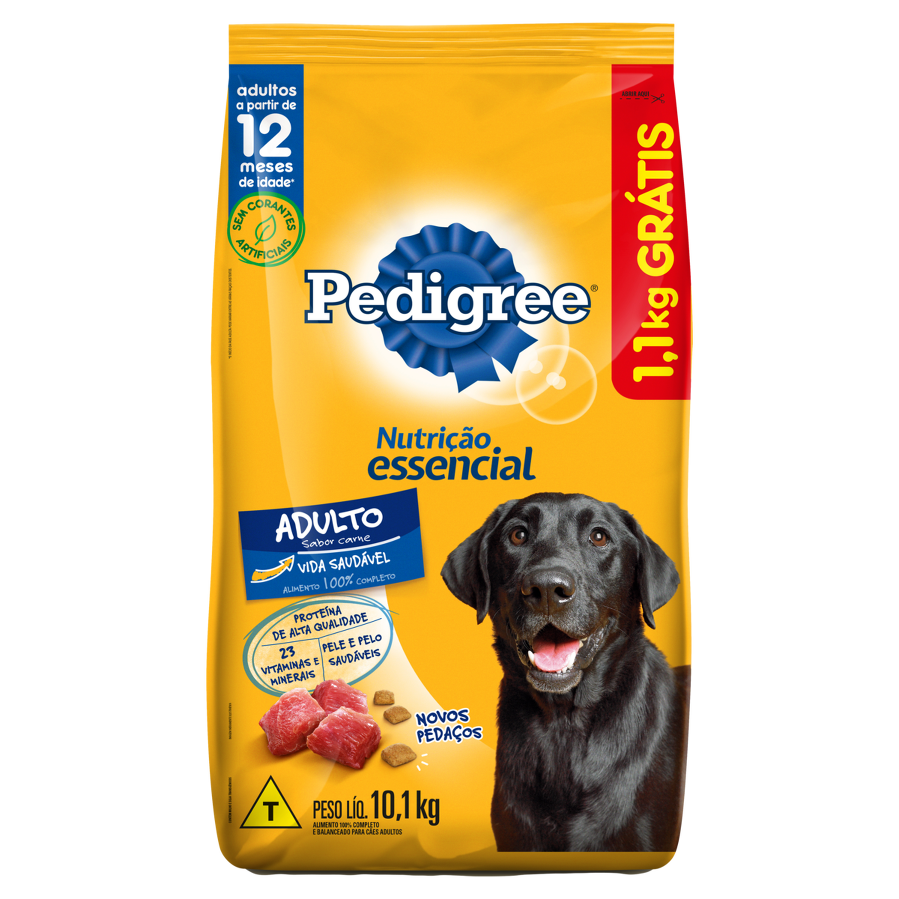 Alimento para Cães Adultos Carne Nutrição Essencial Pedigree Pacote 10,1kg - Embalagem Grátis 1,1kg