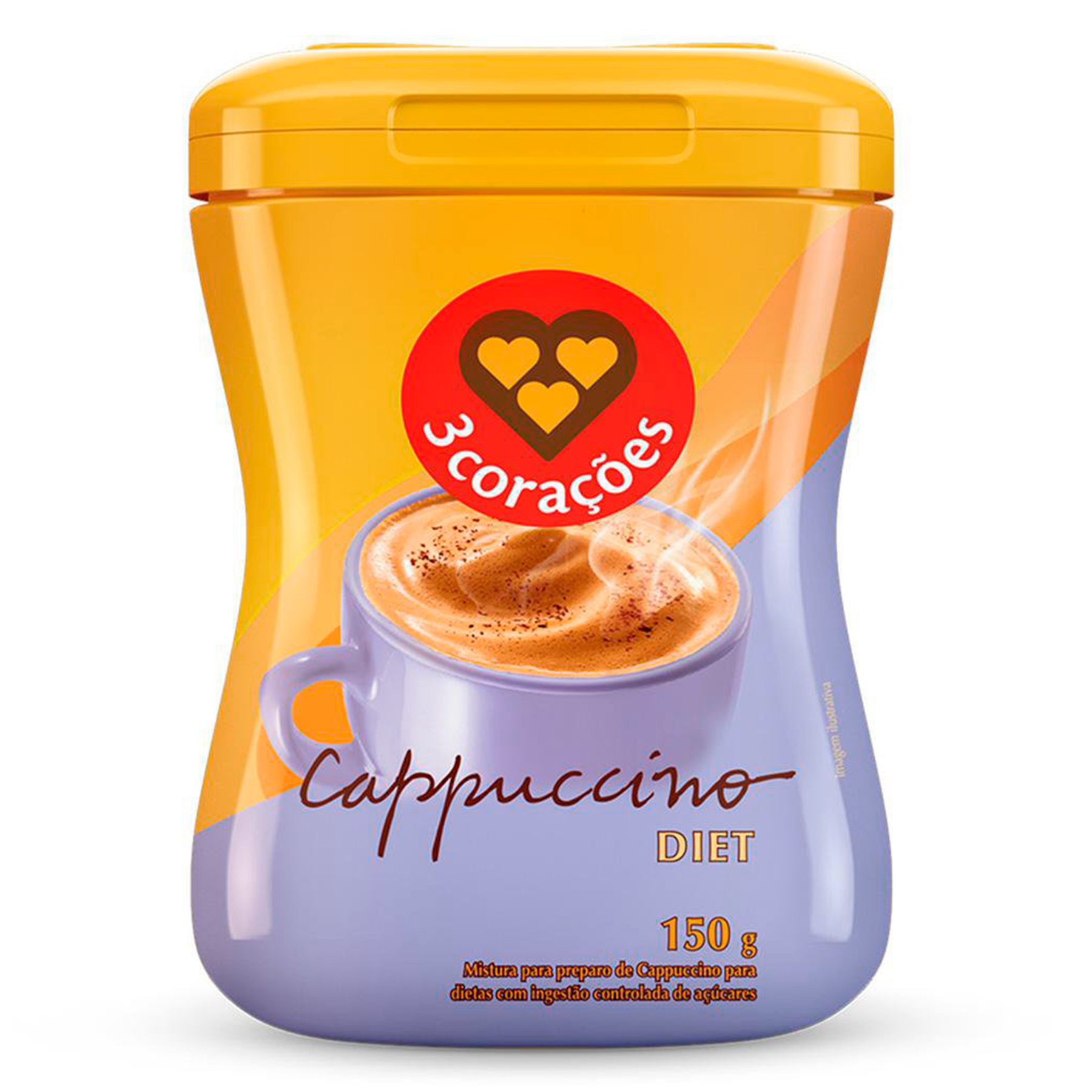 Cappuccino Sol&uacute;vel Diet 3 Cora&ccedil;&otilde;es Pote 150g&nbsp;