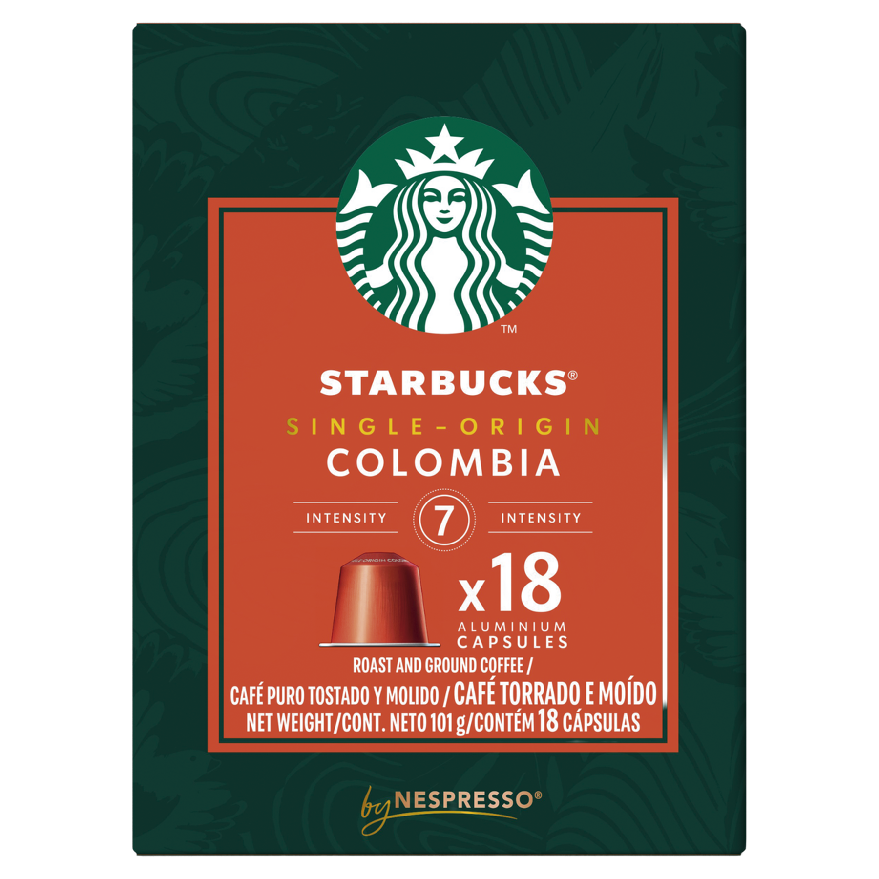 Caf&eacute; em C&aacute;psula Torrado e Mo&iacute;do Col&ocirc;mbia Single-Origin Starbucks Caixa 101g C/18 Unidades