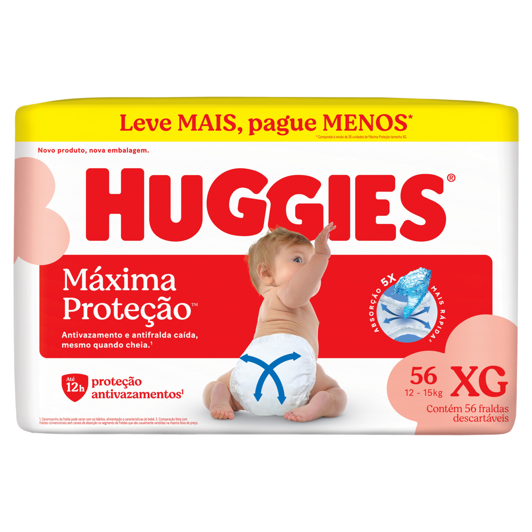 Fralda Descart&aacute;vel Huggies M&aacute;xima Prote&ccedil;&atilde;o XG Pacote 56 Unidades