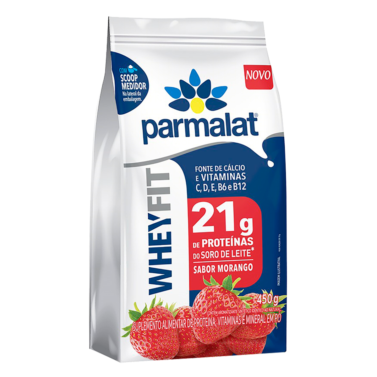 Suplemento Alimentar em P&oacute; Morango WheyFit Parmalat Pacote 450g