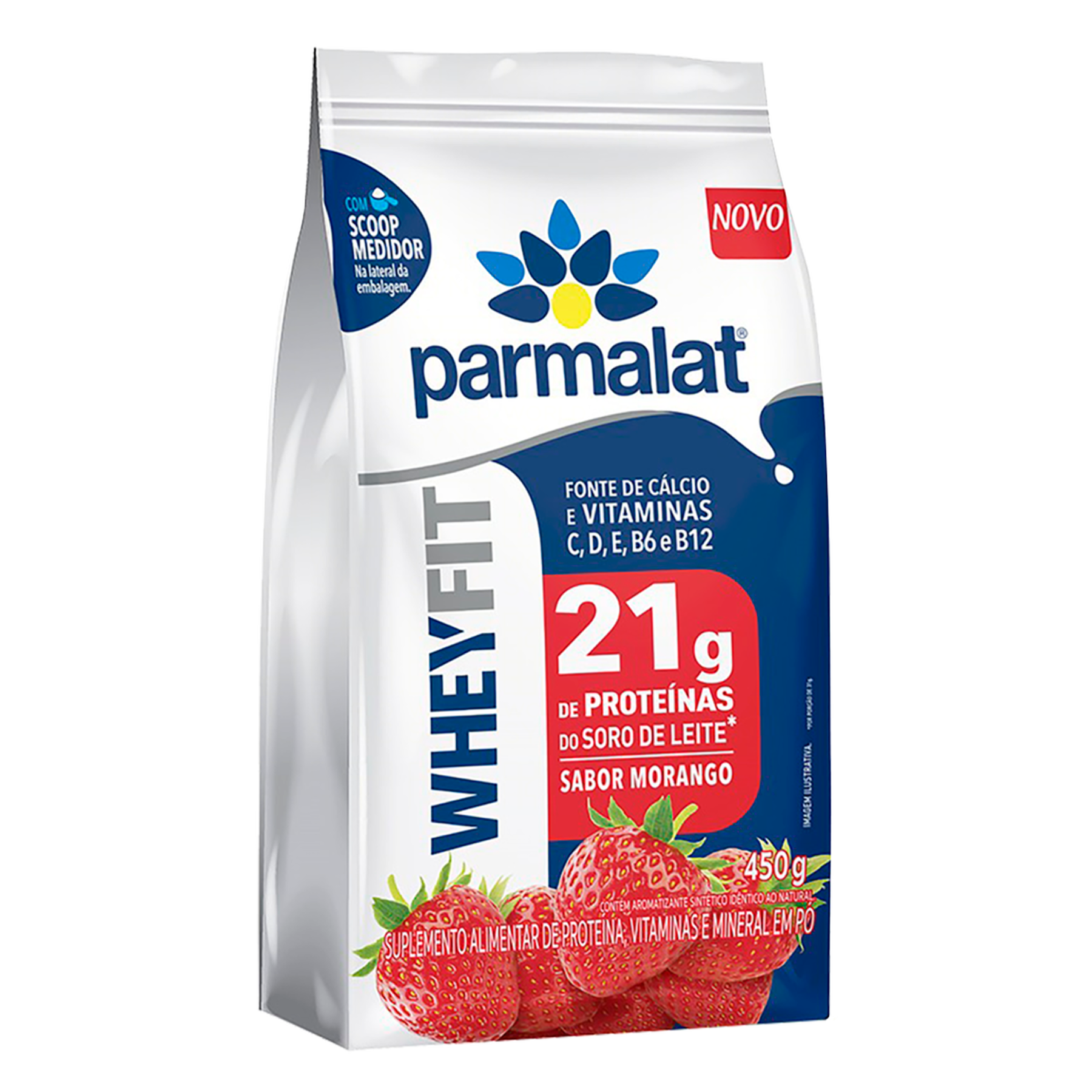 Suplemento Alimentar em P&oacute; Morango WheyFit Parmalat Pacote 450g