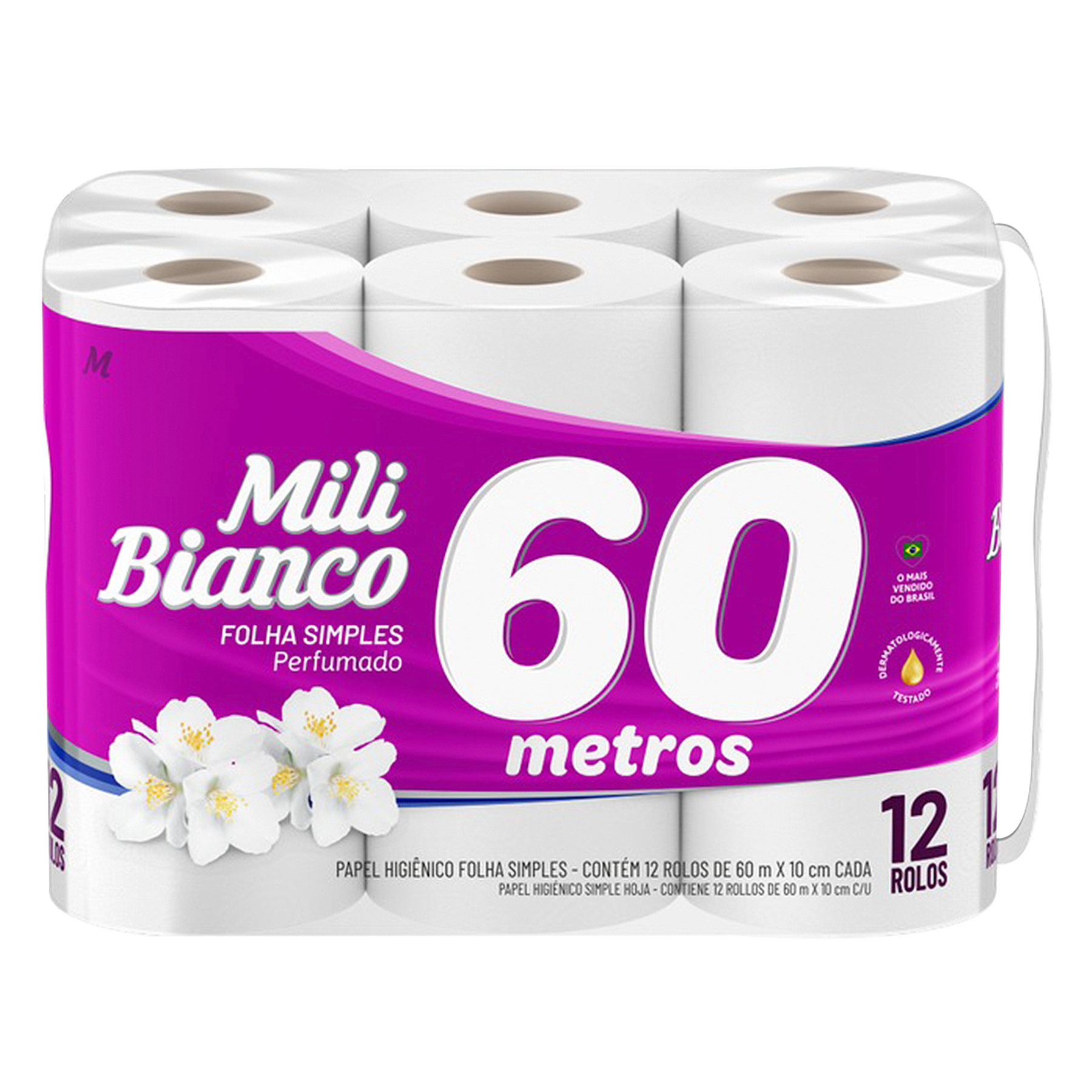 Papel Higiênico Perfumado Mili Bianco 60m C/12 Unidades