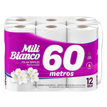 Papel Higiênico Perfumado Mili Bianco 60m C/12 Unidades