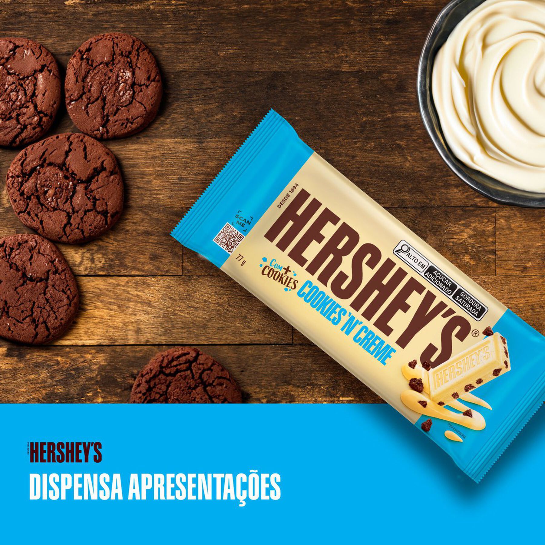 Barra de Chocolate Branco Cookies 'N' Creme Hershey's Pacote 77g
