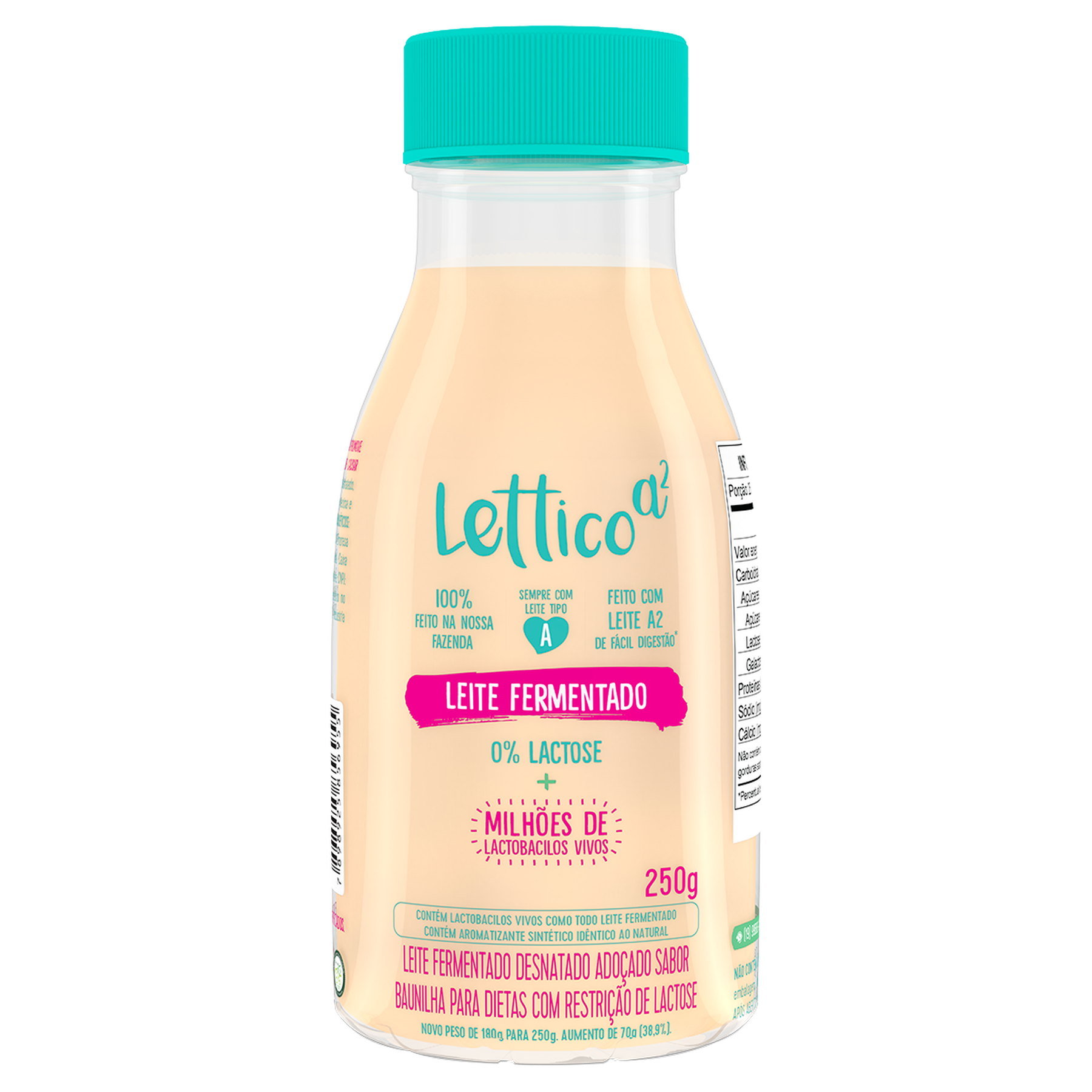 Leite Fermentado Desnatado Baunilha Zero Lactose Lettico a² Frasco 250g