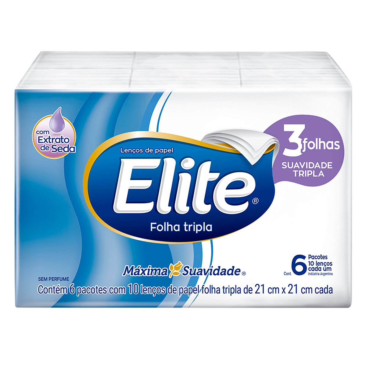 Len&ccedil;o de Papel Folha Tripla Elite 21x21cm Pacote 6xC/10 Unidades