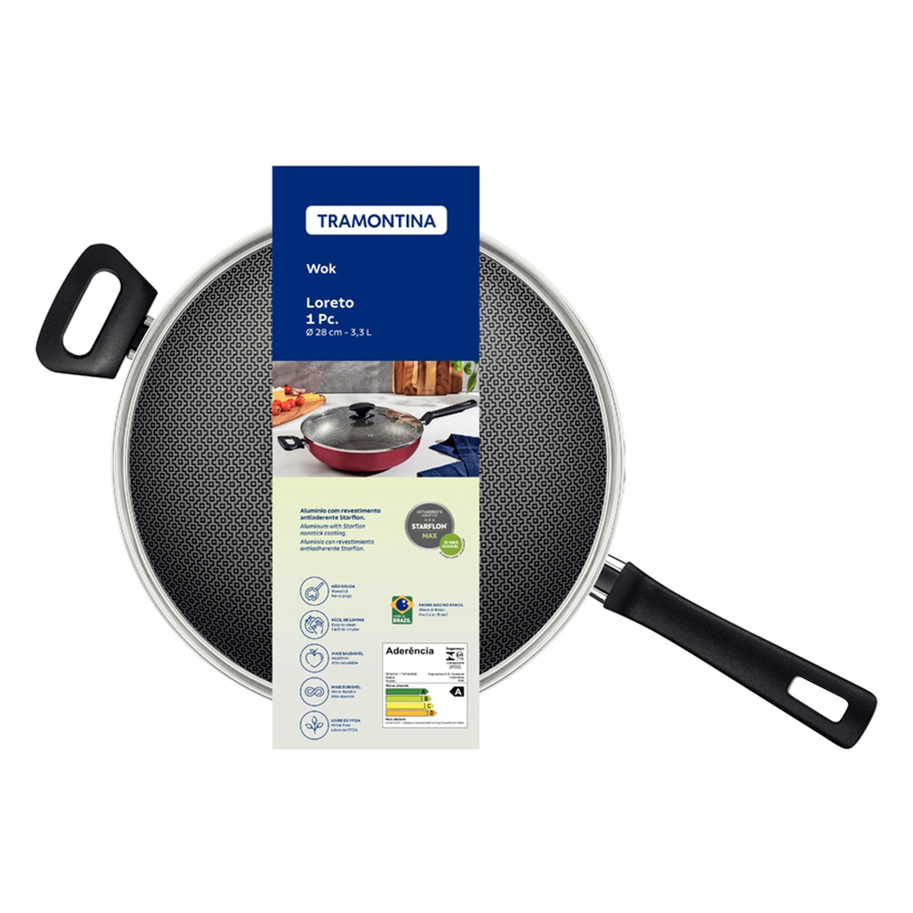 Panela Wok com Tampa Vermelha Loreto Tramontina 28cm