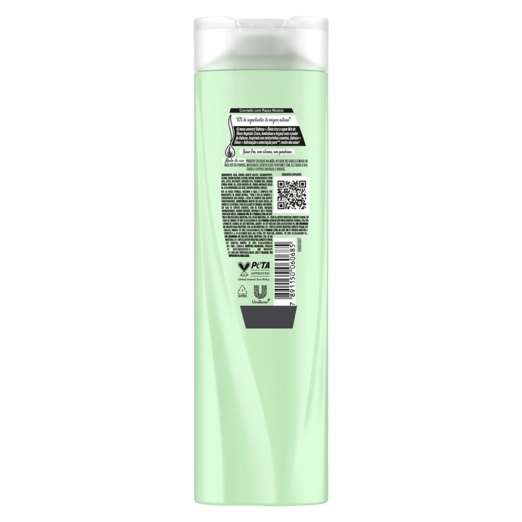Shampoo Babosa e &Oacute;leos by Rayza Seda Frasco 325ml