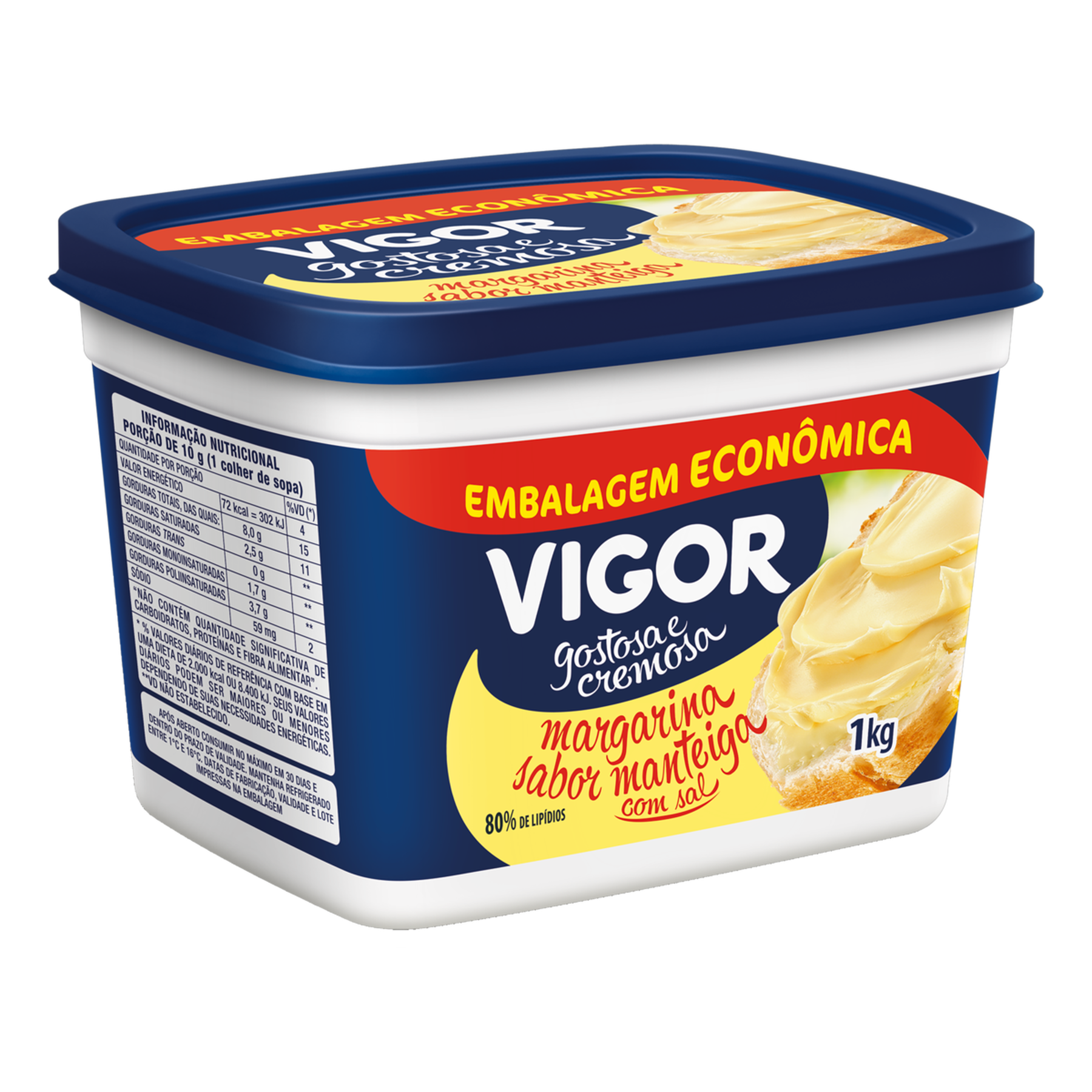 Margarina Manteiga com Sal Vigor Pote 1kg Embalagem Econômica