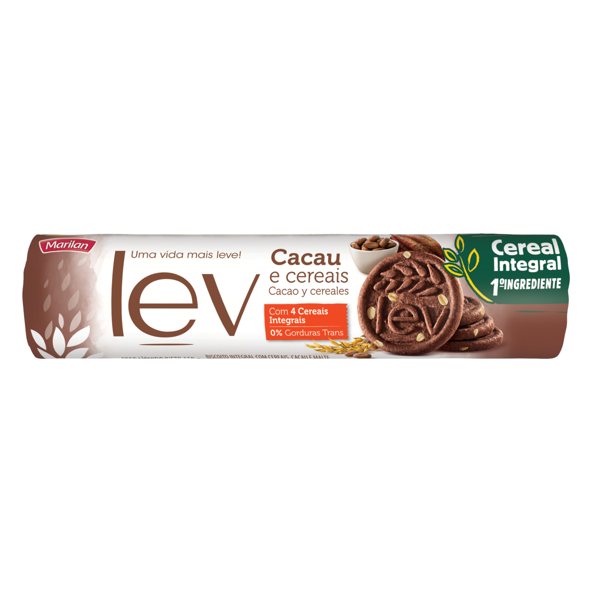 Biscoito Integral Cacau e Cereais Lev Marilan Pacote 150g