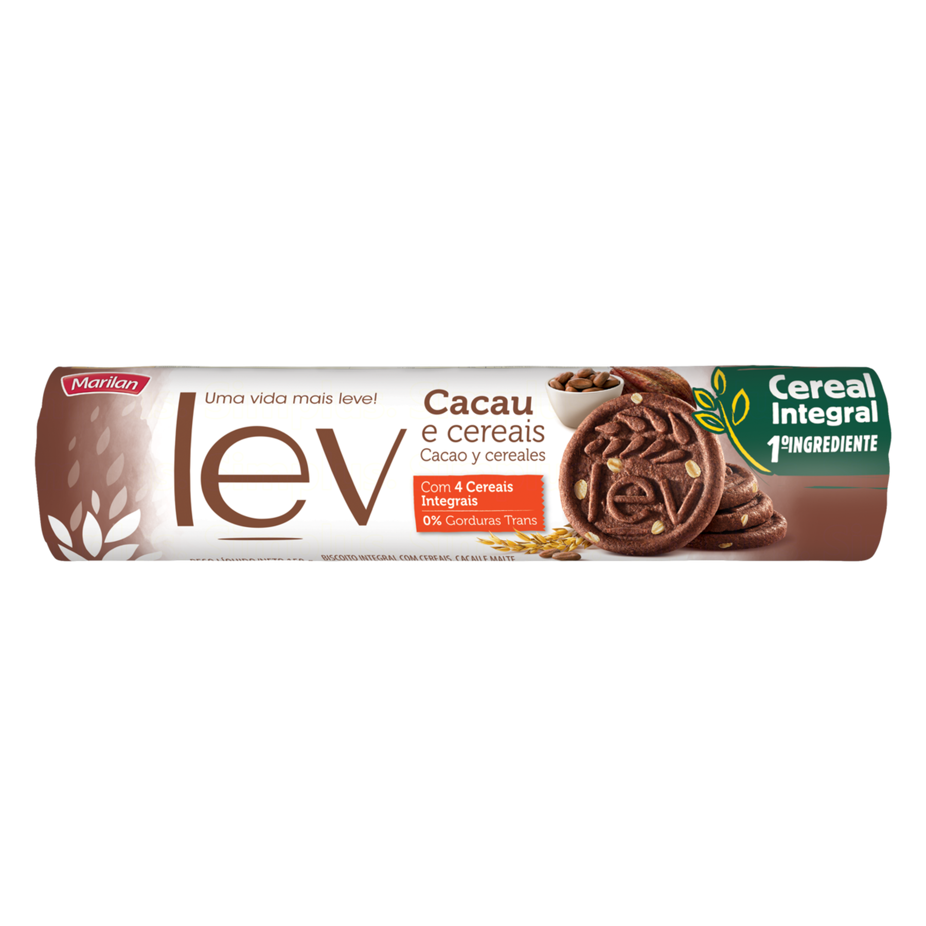 Biscoito Integral Cacau e Cereais Lev Marilan Pacote 150g