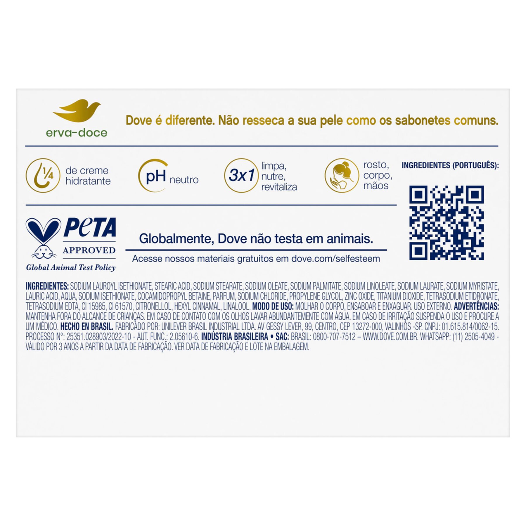 Sabonete Barra Erva-Doce e Camomila Dove Caixa 90g