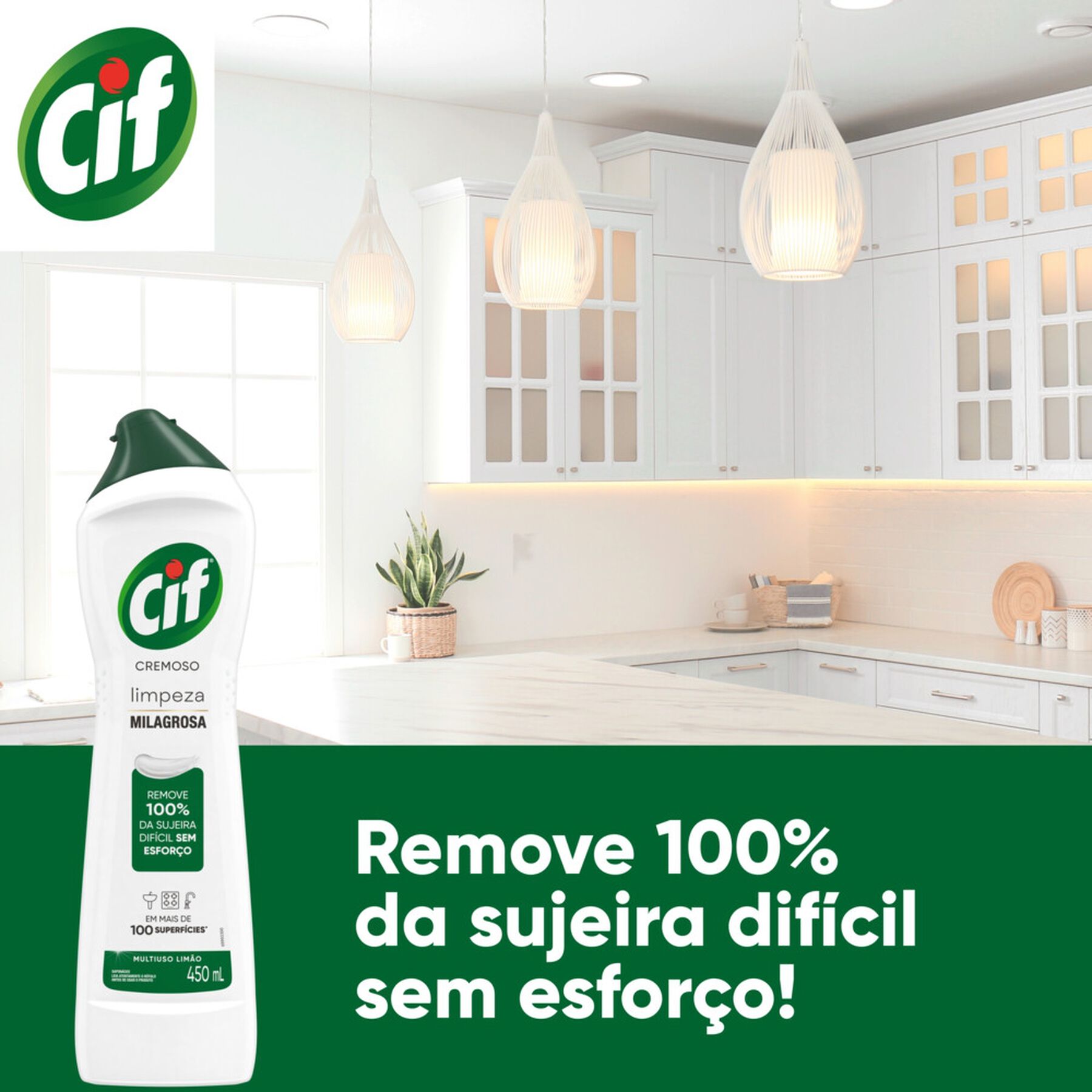 CIF Cremoso Limpeza Milagrosa produto de limpeza de casa milagroso CIF Limão remove 100% da sujeira difícil sem esforço 450 ml