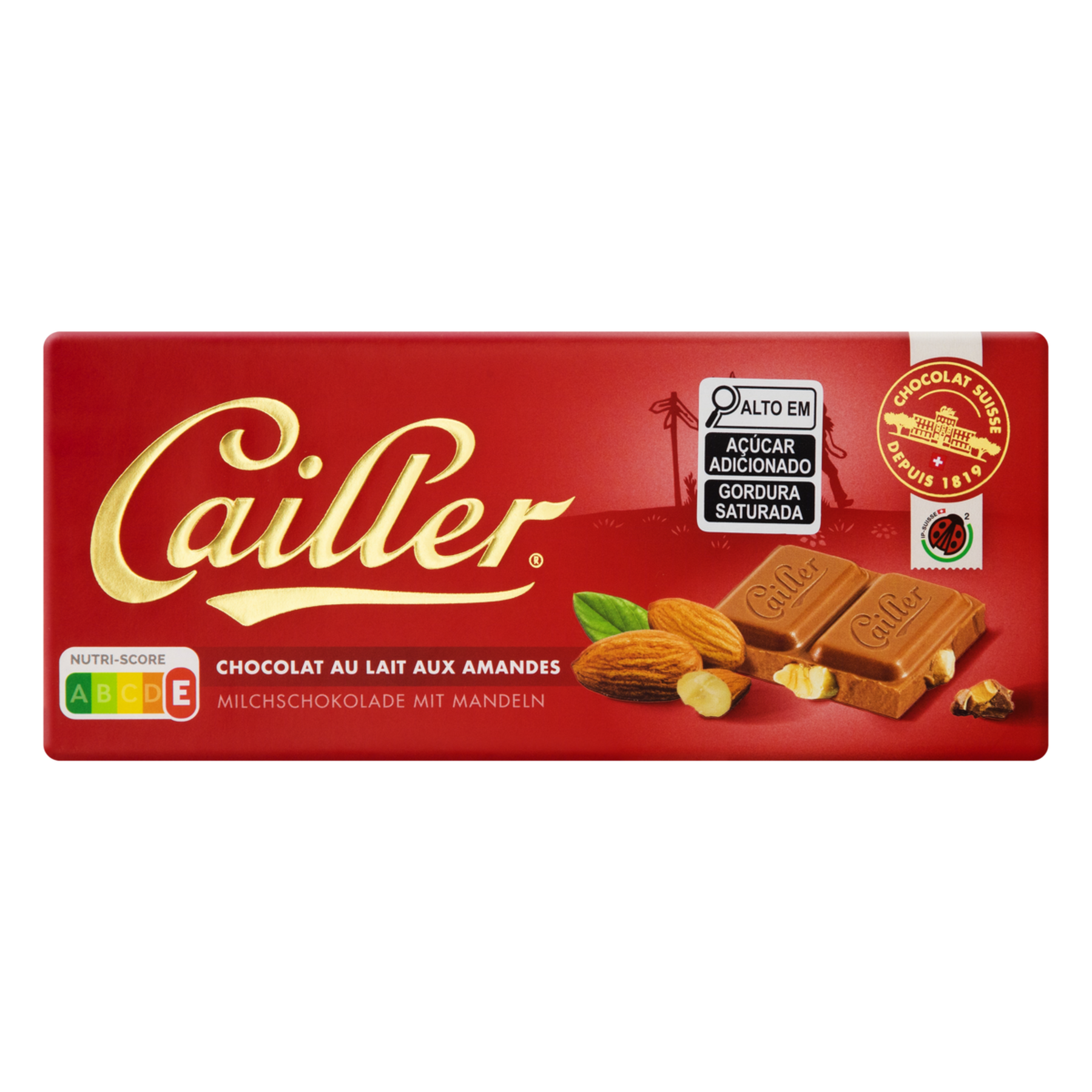 Chocolate Su&iacute;&ccedil;o ao Leite 27% Cacau com Am&ecirc;ndoas Cailler Cartucho 100g