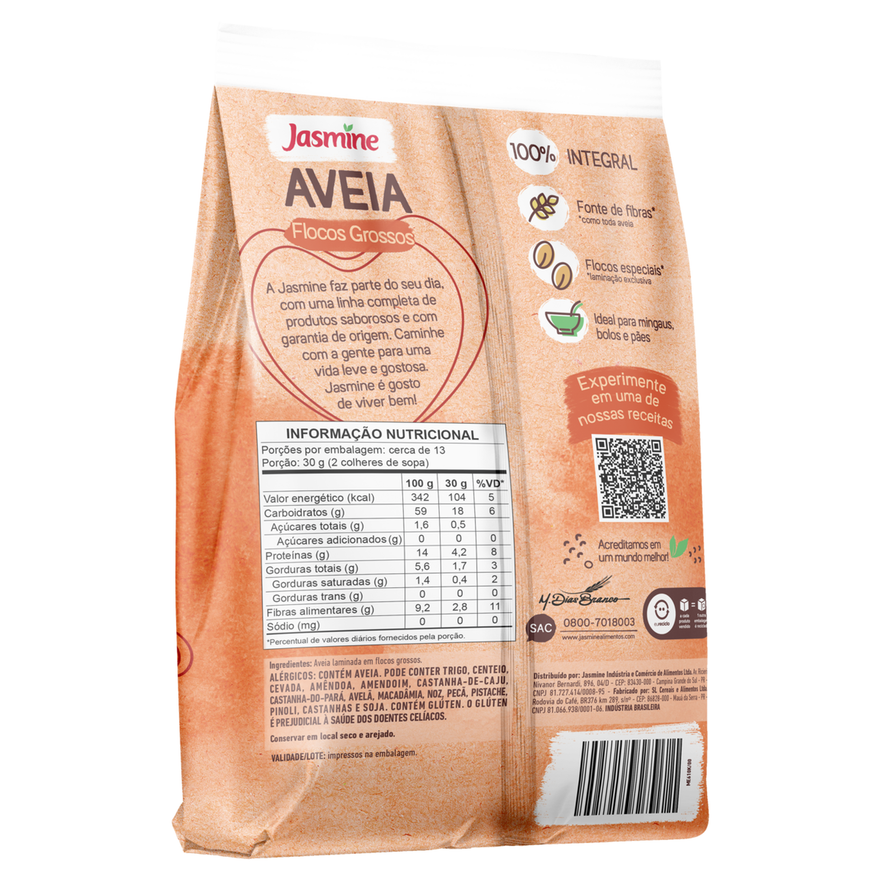 Aveia em Flocos Grossos Integral Jasmine Pacote 400g