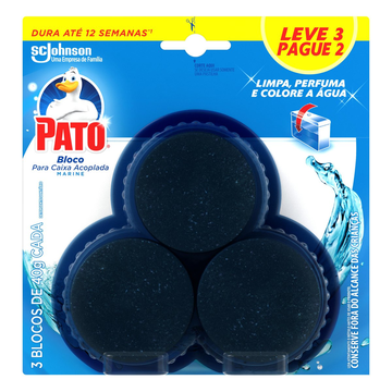 Detergente Sanitário Bloco para Caixa Acoplada Marine Pato 120g C/3 Unidades - Embalagem Leve 3 Pague 2