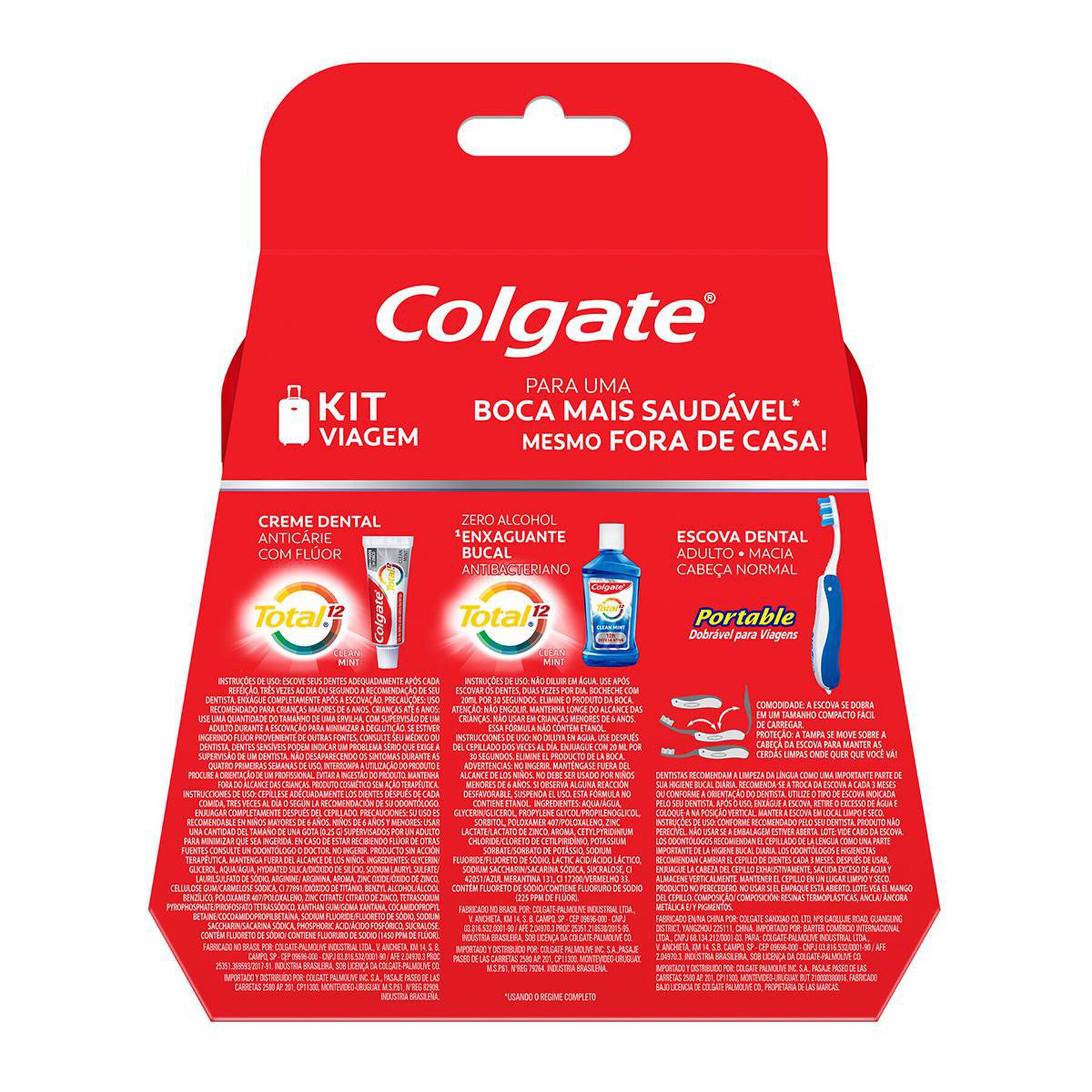 Kit Viagem Creme Dental Anticárie Clean Mint 30g + Enxaguante Bucal Antibacteriano Clean Mint 60ml + Escova Dental Macia + Estojo Colgate Total 12