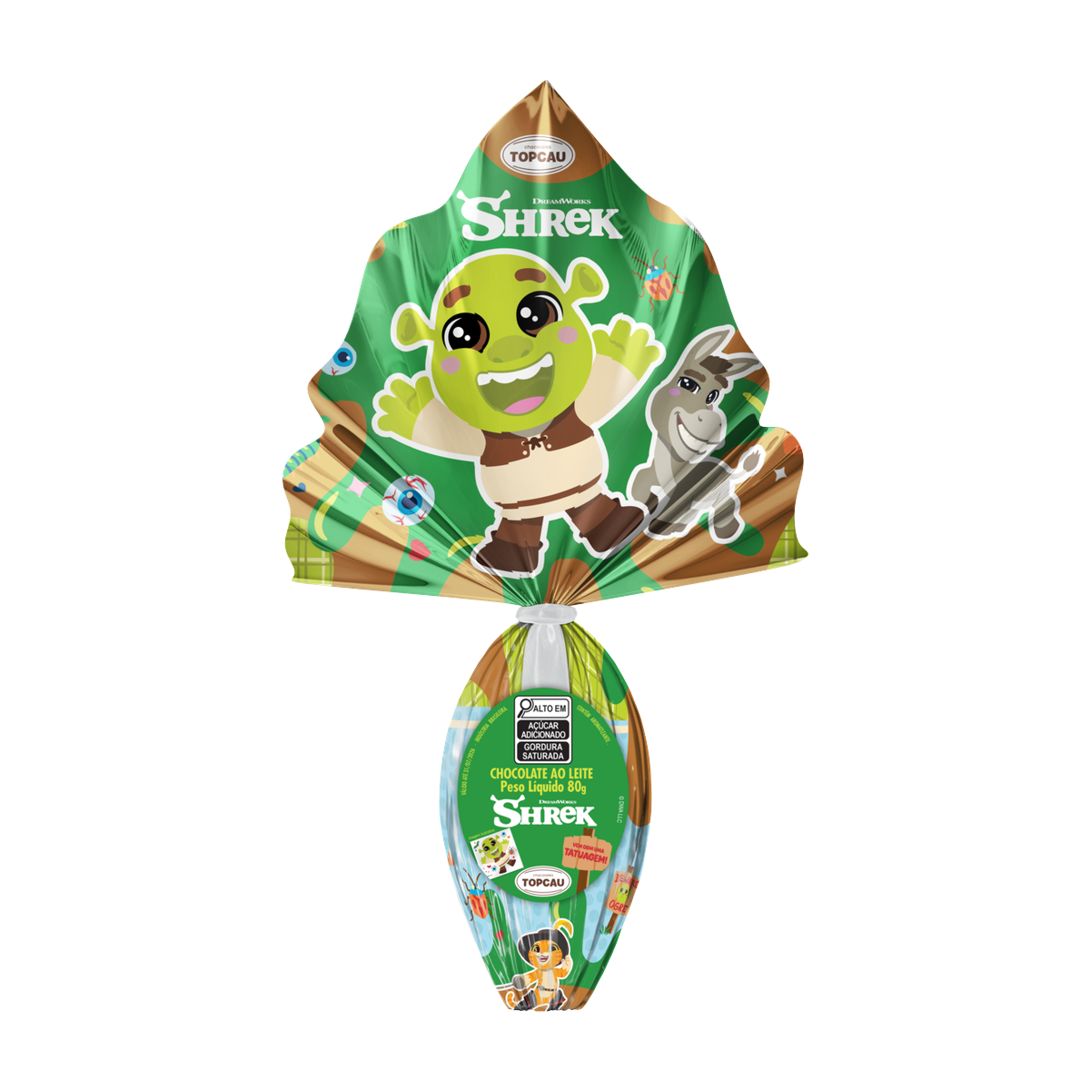 Ovo de P&aacute;scoa ao Leite Shrek Topcau 80g Vem com Uma Tatuagem!