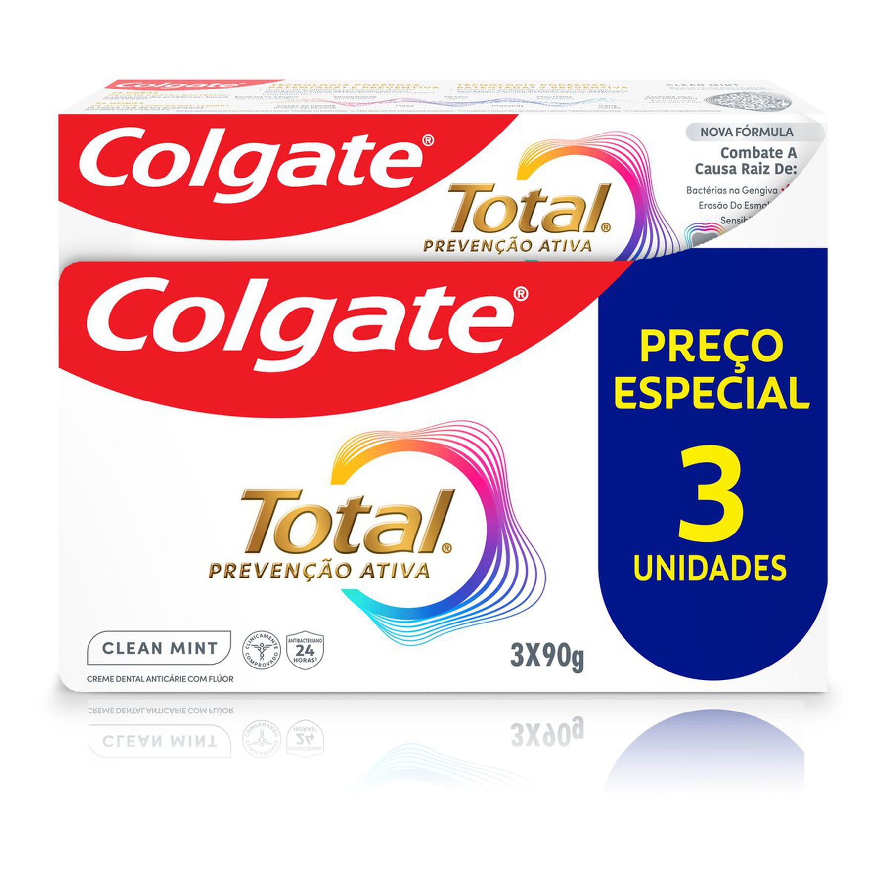 Creme Dental Colgate Total 12 Clean Mint 3 unid 90g Preço Especial