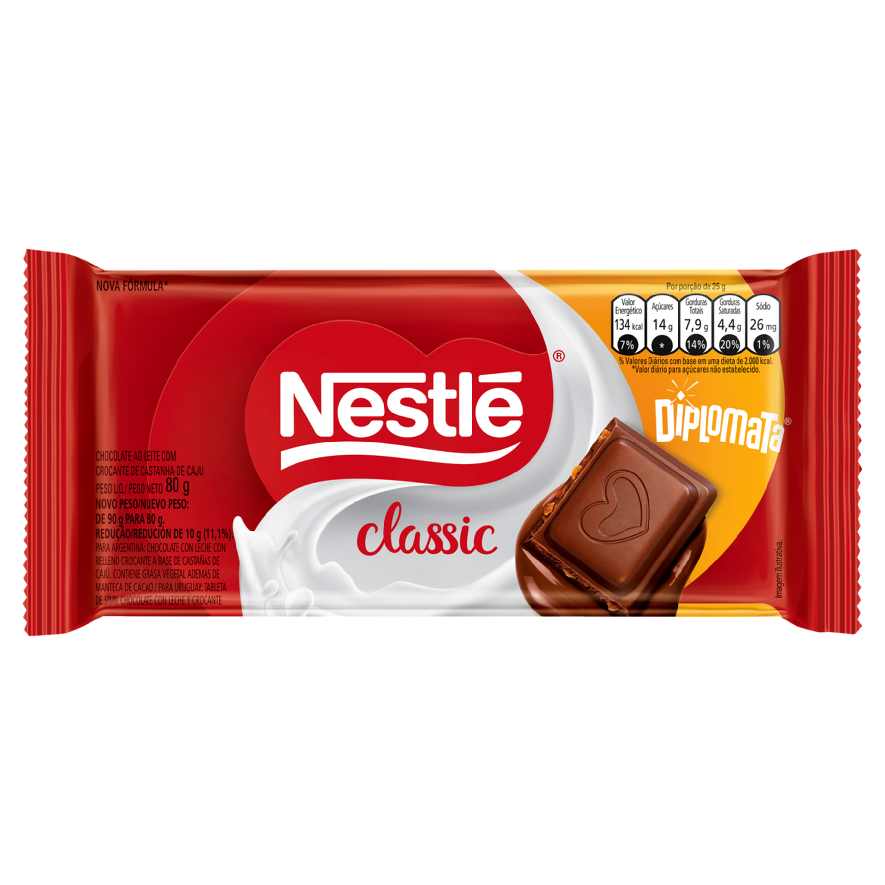 Chocolate ao Leite Diplomata Classic Nestlé Pacote 80g