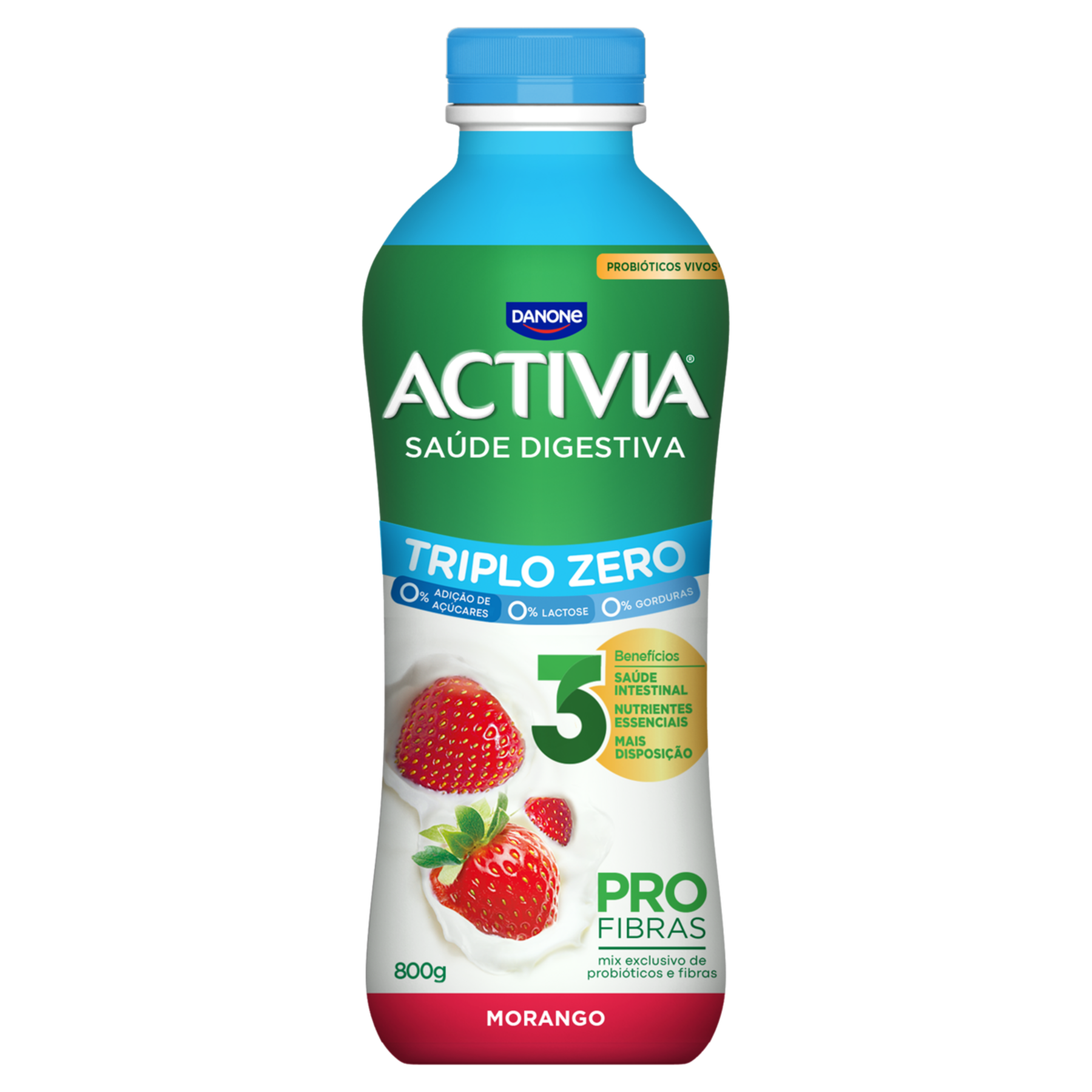 Leite Fermentado Desnatado Morango Triplo Zero Activia Garrafa 800g