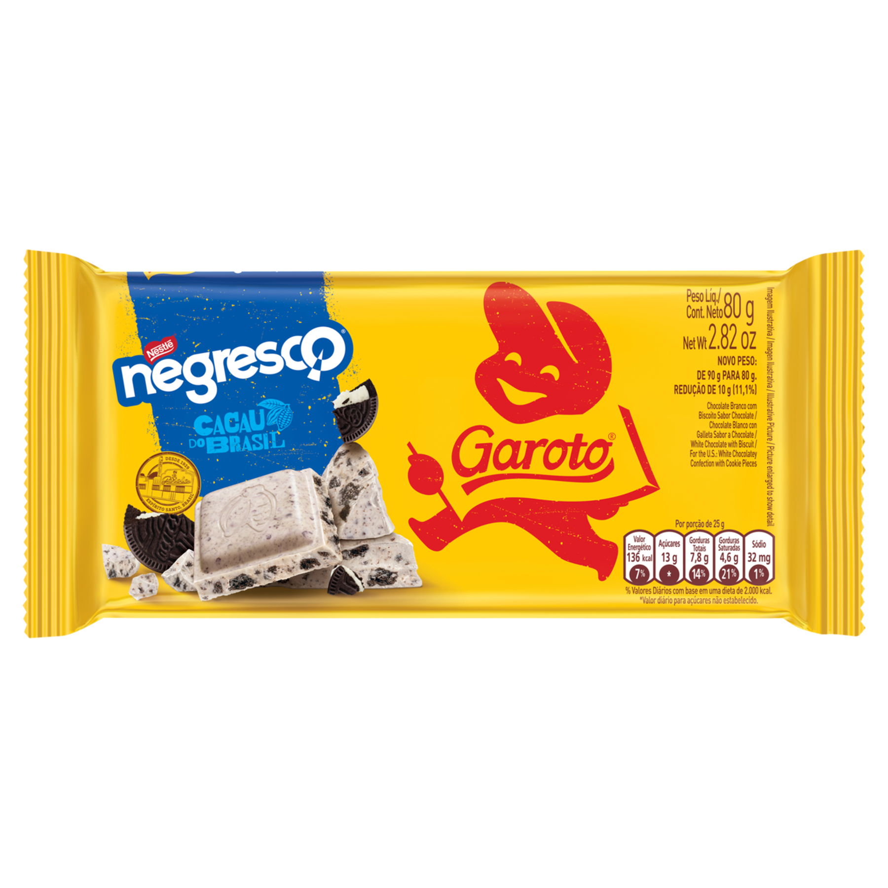 Chocolate Branco com Biscoito Negresco Garoto Pacote 80g