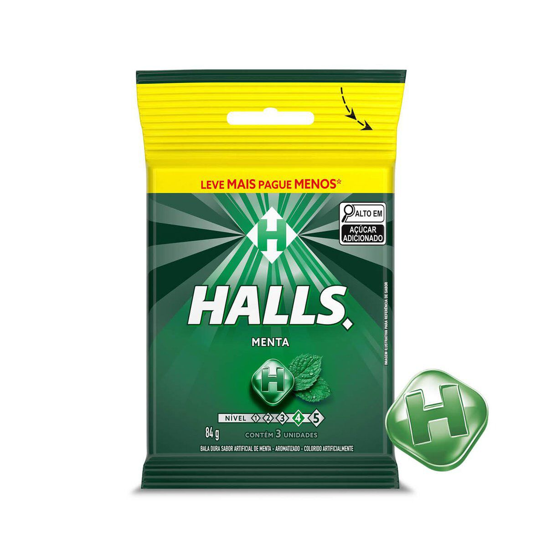Bala Dura Halls Menta&nbsp;Pacote C/3 Unidades