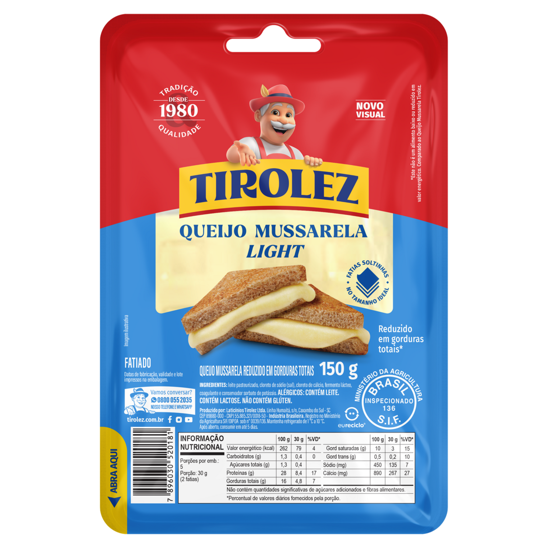 Queijo Mussarela Fatiado Light Tirolez 150g&nbsp;