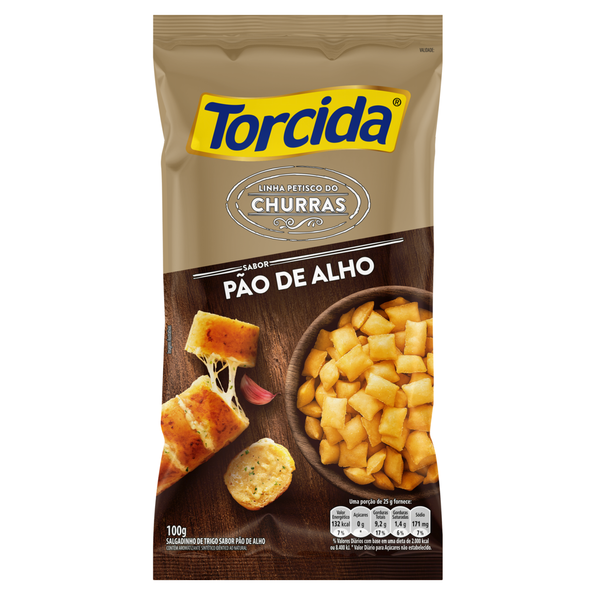 Salgadinho de Trigo P&atilde;o de Alho Torcida Churras Pacote 100g
