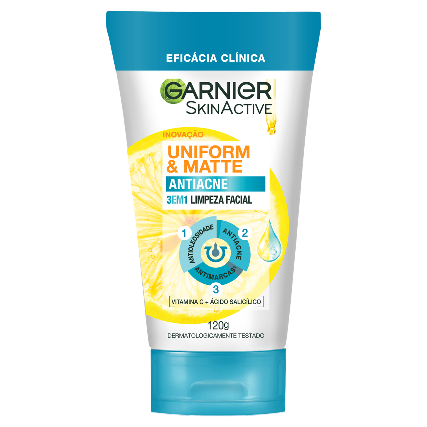 Limpeza Facial 3 em 1 Antiacne Uniform e Matte SkinActive Garnier Bisnaga 120g