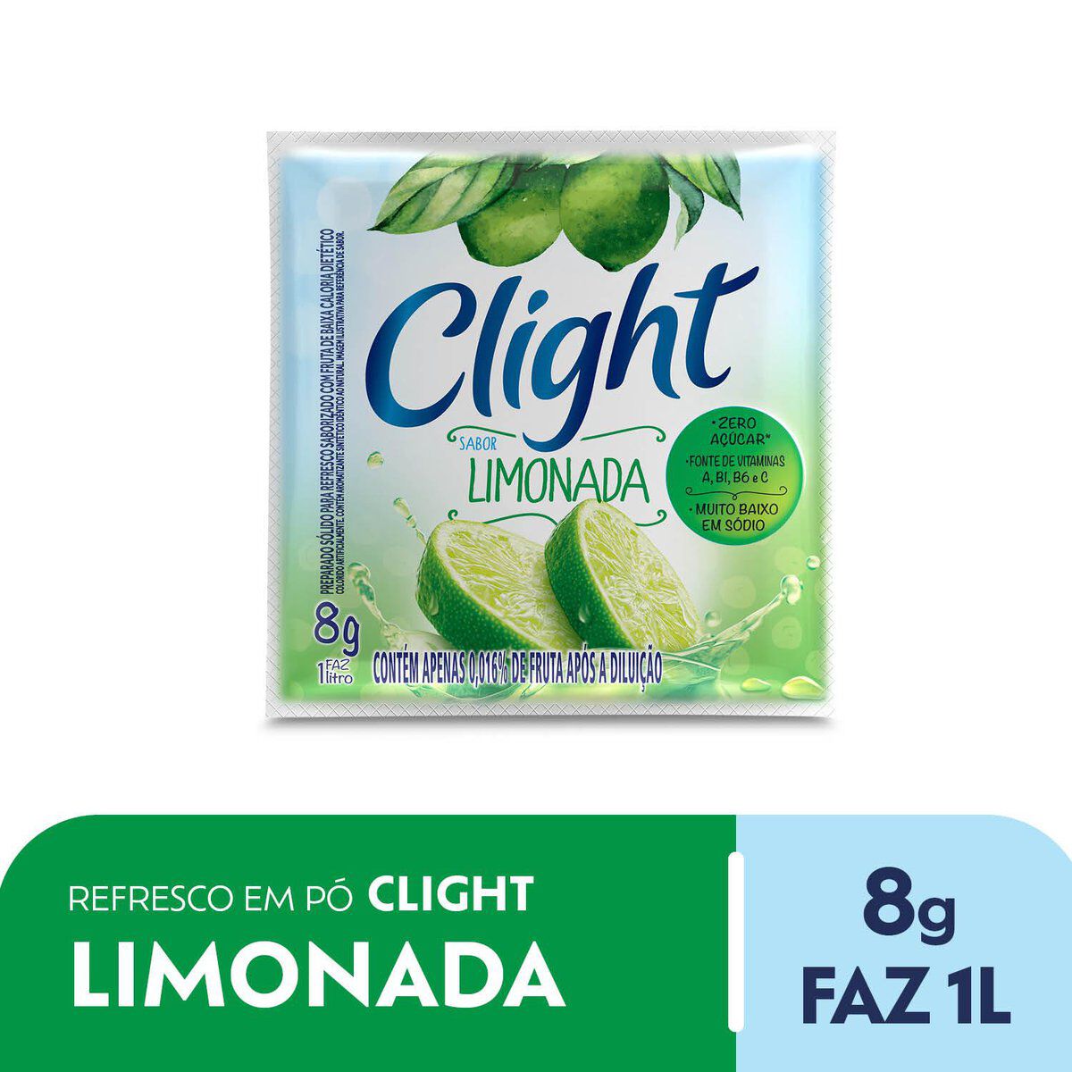Refresco em P&oacute; Limonada Zero A&ccedil;&uacute;car Clight Pacote 8g