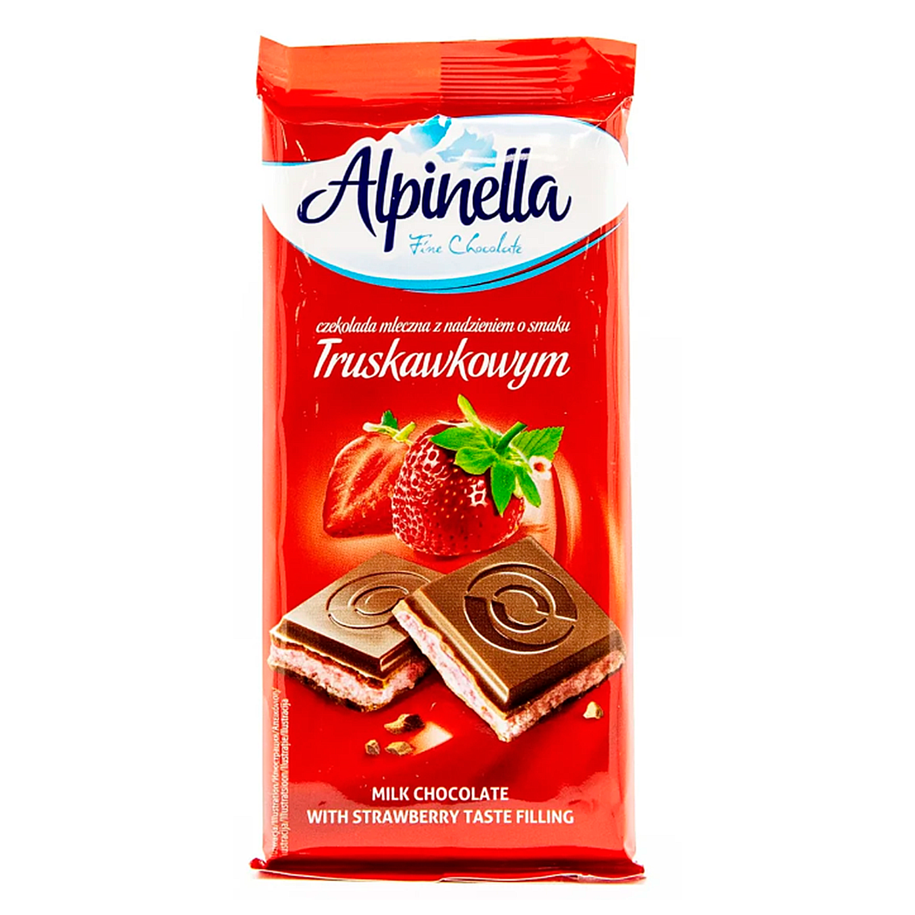 Chocolate ao Leite Recheio Morango em Barra Alpinella 100g