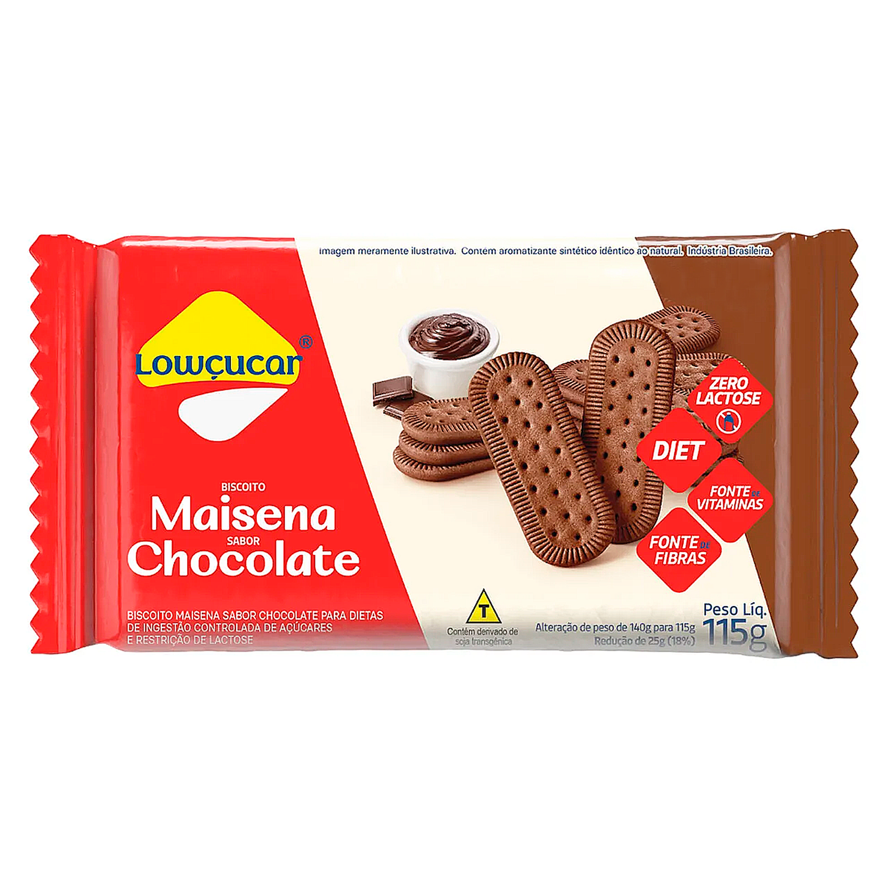 Biscoito Maisena Chocolate Zero Lactose Low&ccedil;ucar Pacote 115g