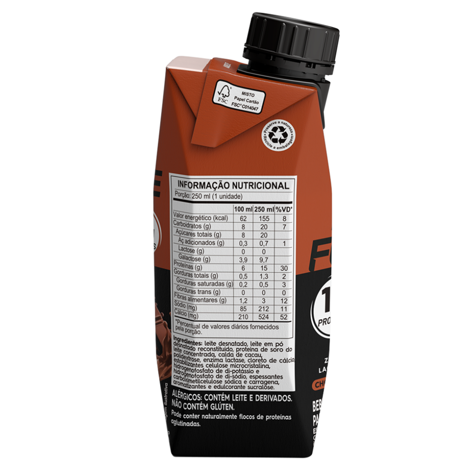 Bebida Láctea UHT Chocolate Zero Lactose Piracanjuba ProForce Caixa 250ml