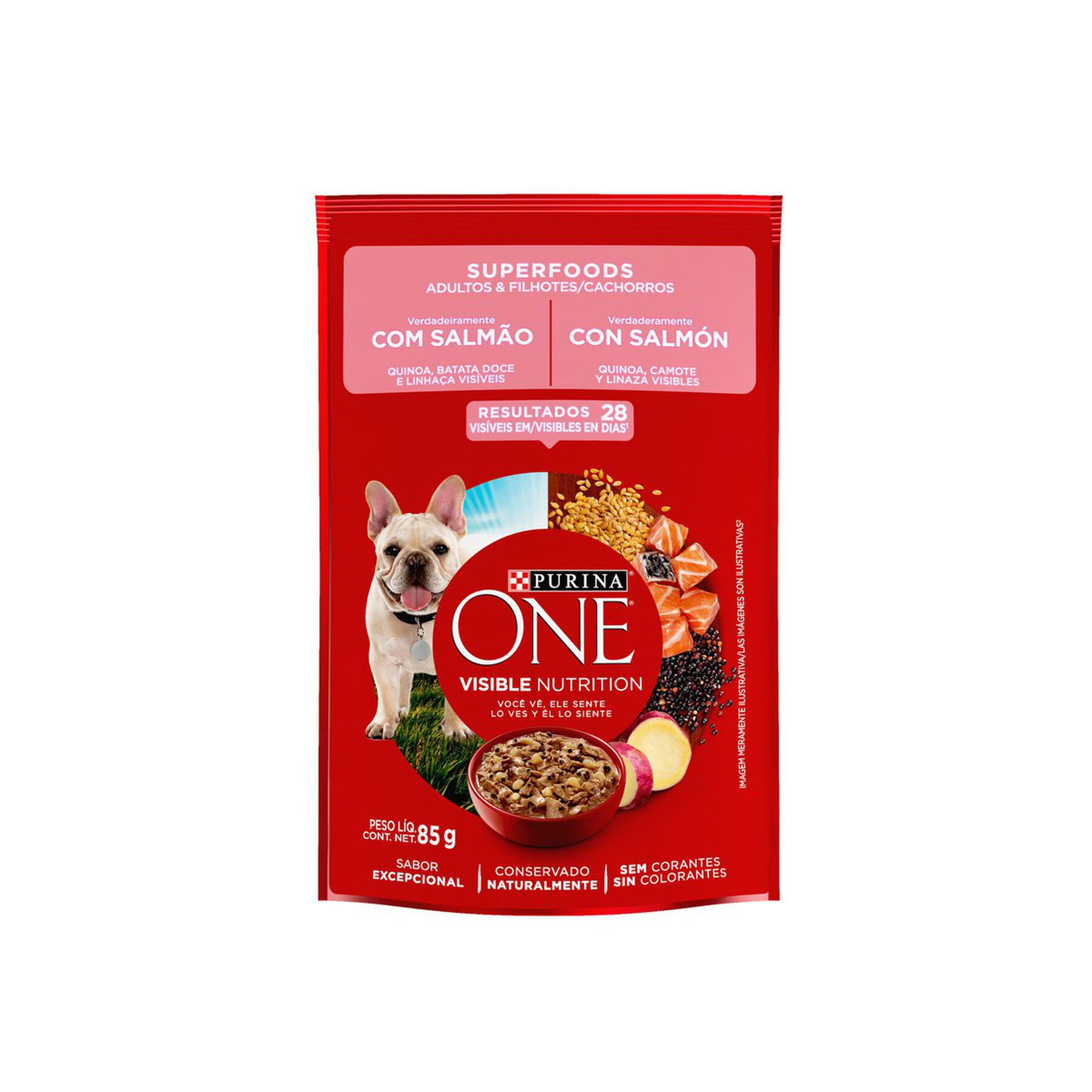 Alimento para C&atilde;es Adultos e Filhotes Salm&atilde;o Purina One Superfoods Sach&ecirc; 85g