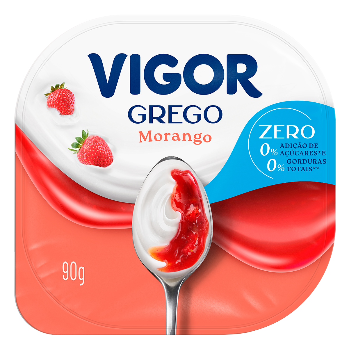 Iogurte Desnatado Grego Zero Morango Vigor Pote 90g
