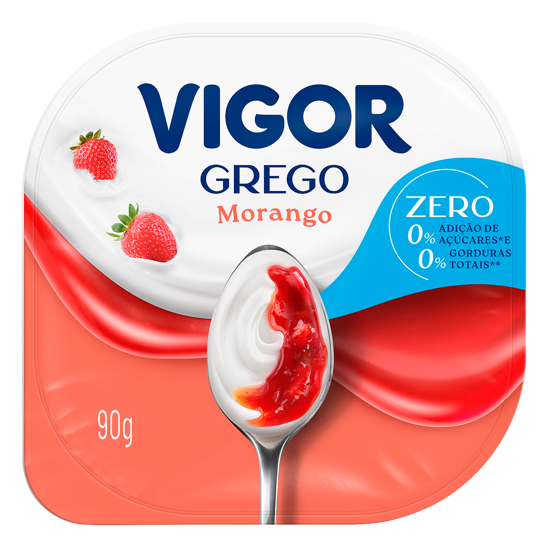Iogurte Desnatado Grego Zero Morango Vigor Pote 90g