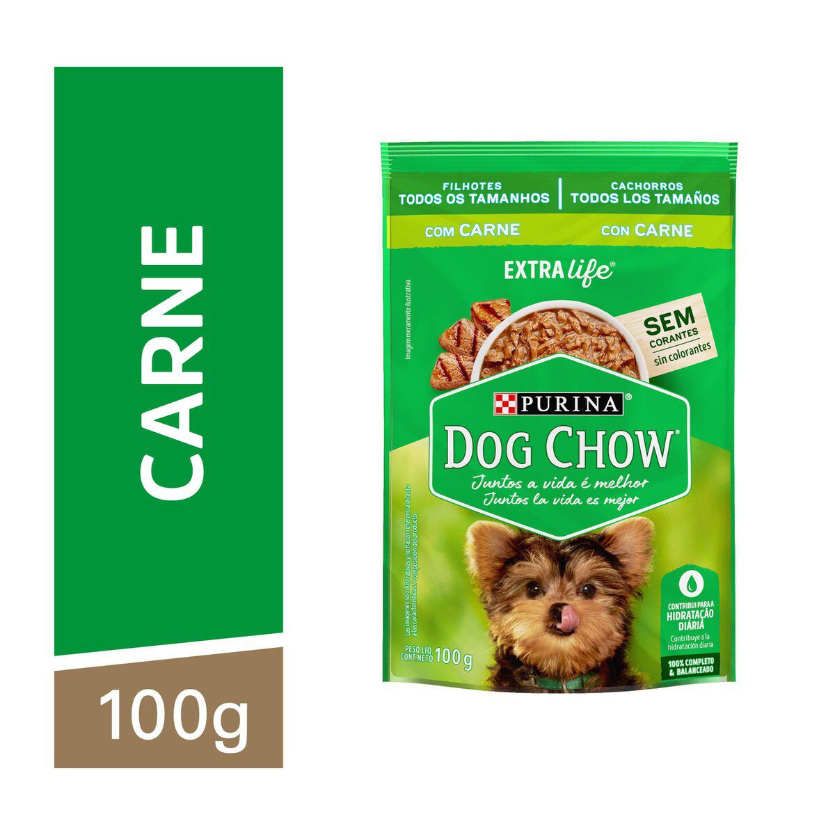Ra&ccedil;&atilde;o &Uacute;mida C&atilde;es Filhotes Carne Dog Chow Sach&ecirc; 100g