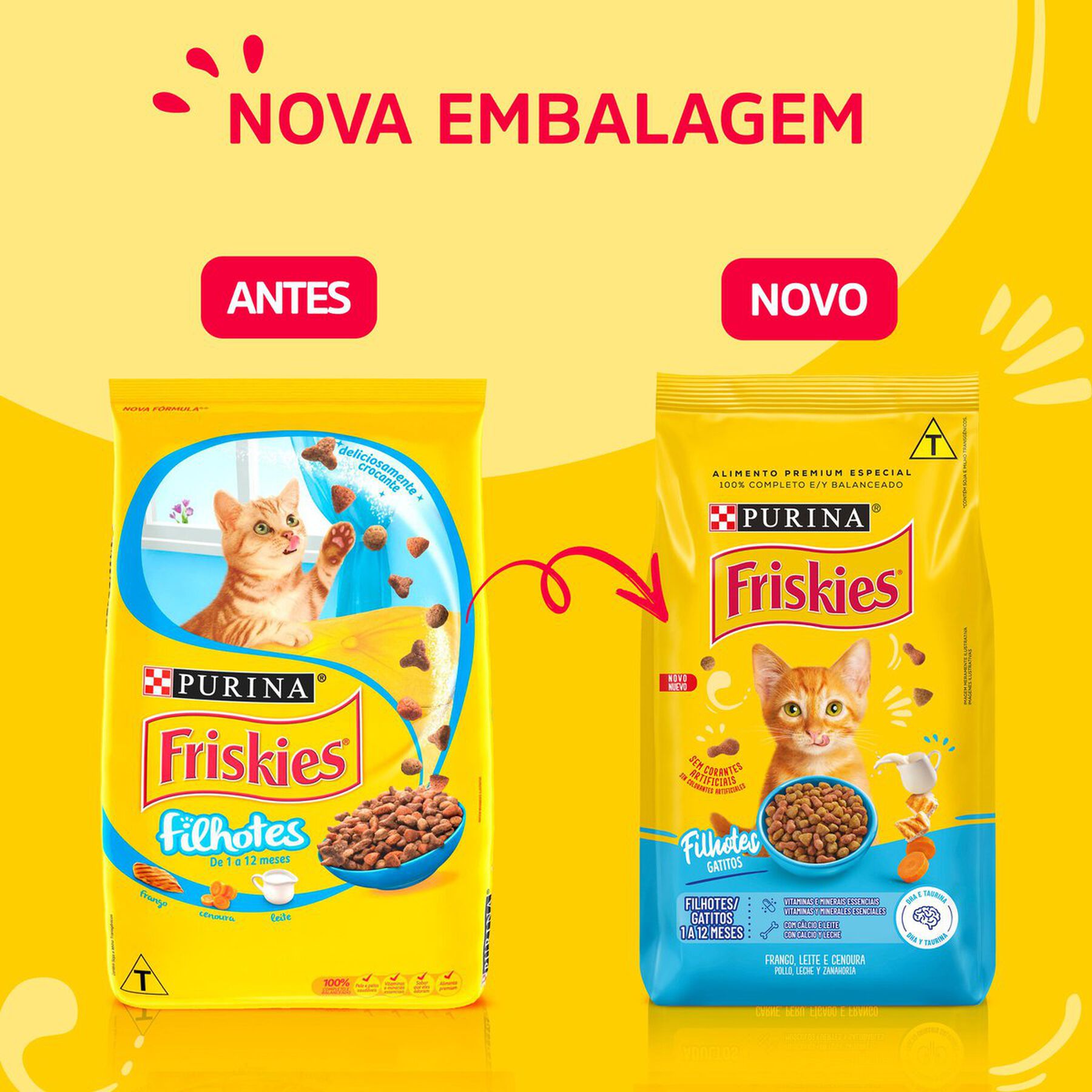 Alimento para Gatos Filhotes Frango, Cenoura e Leite Friskies Purina Pacote 1kg