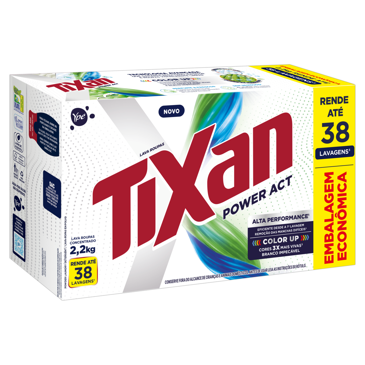 Sab&atilde;o em P&oacute; Lava Roupas Ativo Concentrado Tixan Yp&ecirc; Power Act Caixa 2,2kg&nbsp;