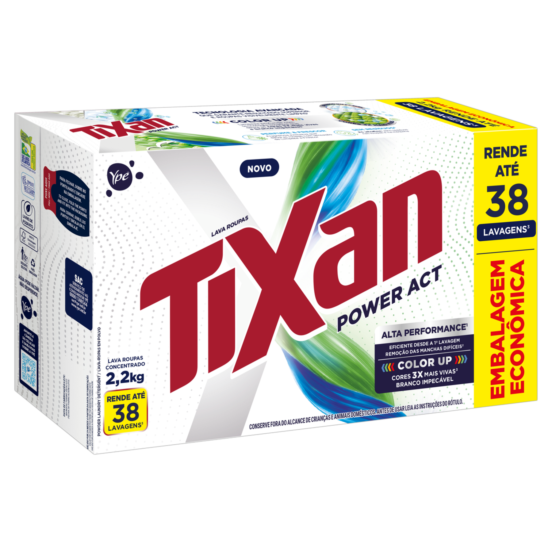 Sab&atilde;o em P&oacute; Lava Roupas Ativo Concentrado Tixan Yp&ecirc; Power Act Caixa 2,2kg&nbsp;
